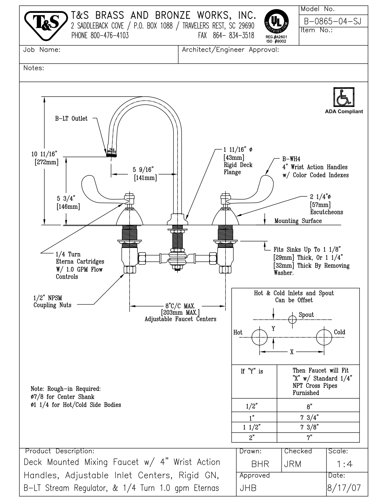 T&S Brass B-0865-04-SJ User Manual