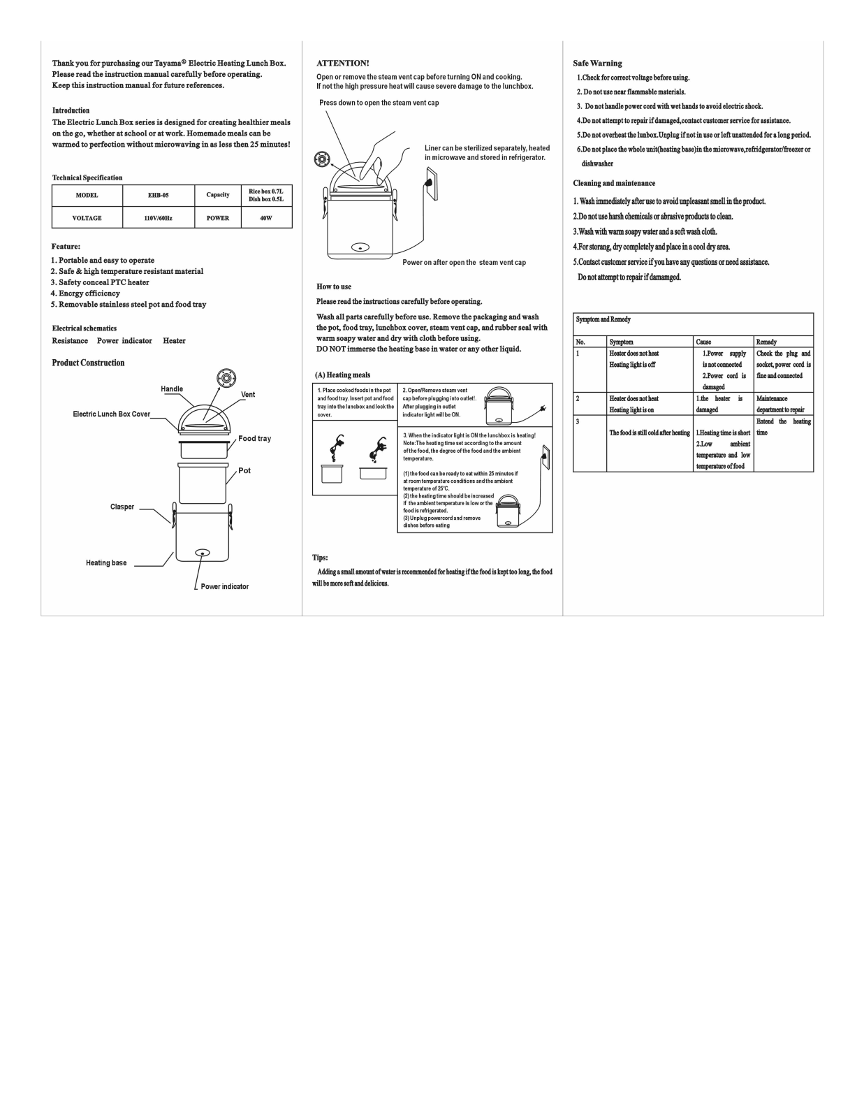 Tayama EHB-05 User Manual