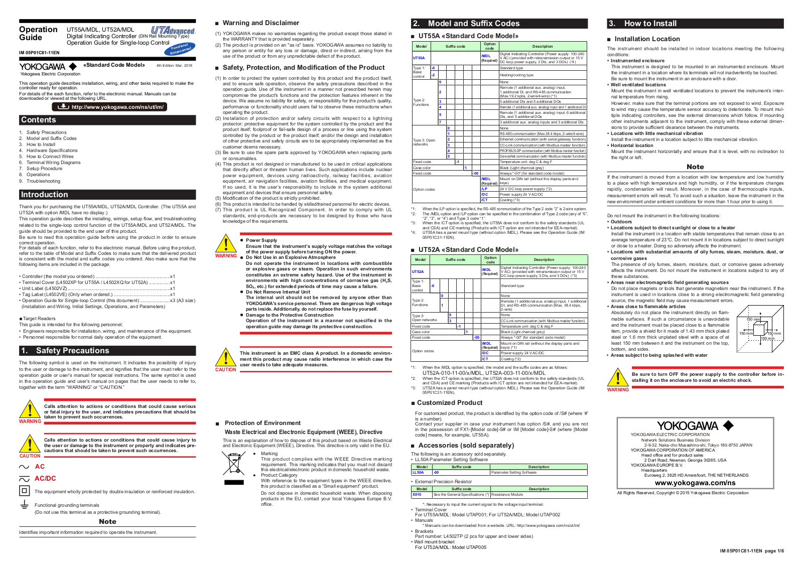 YOKOGAWA UT52A/MDL, UT55A/MDL Operation Manual