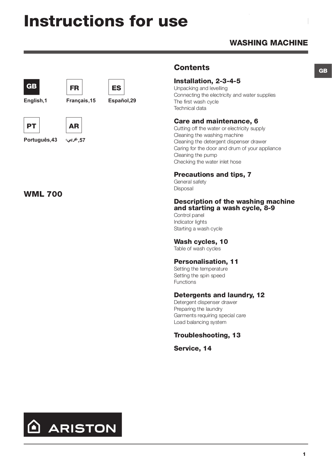 Hotpoint WML 700 EX.M User Manual