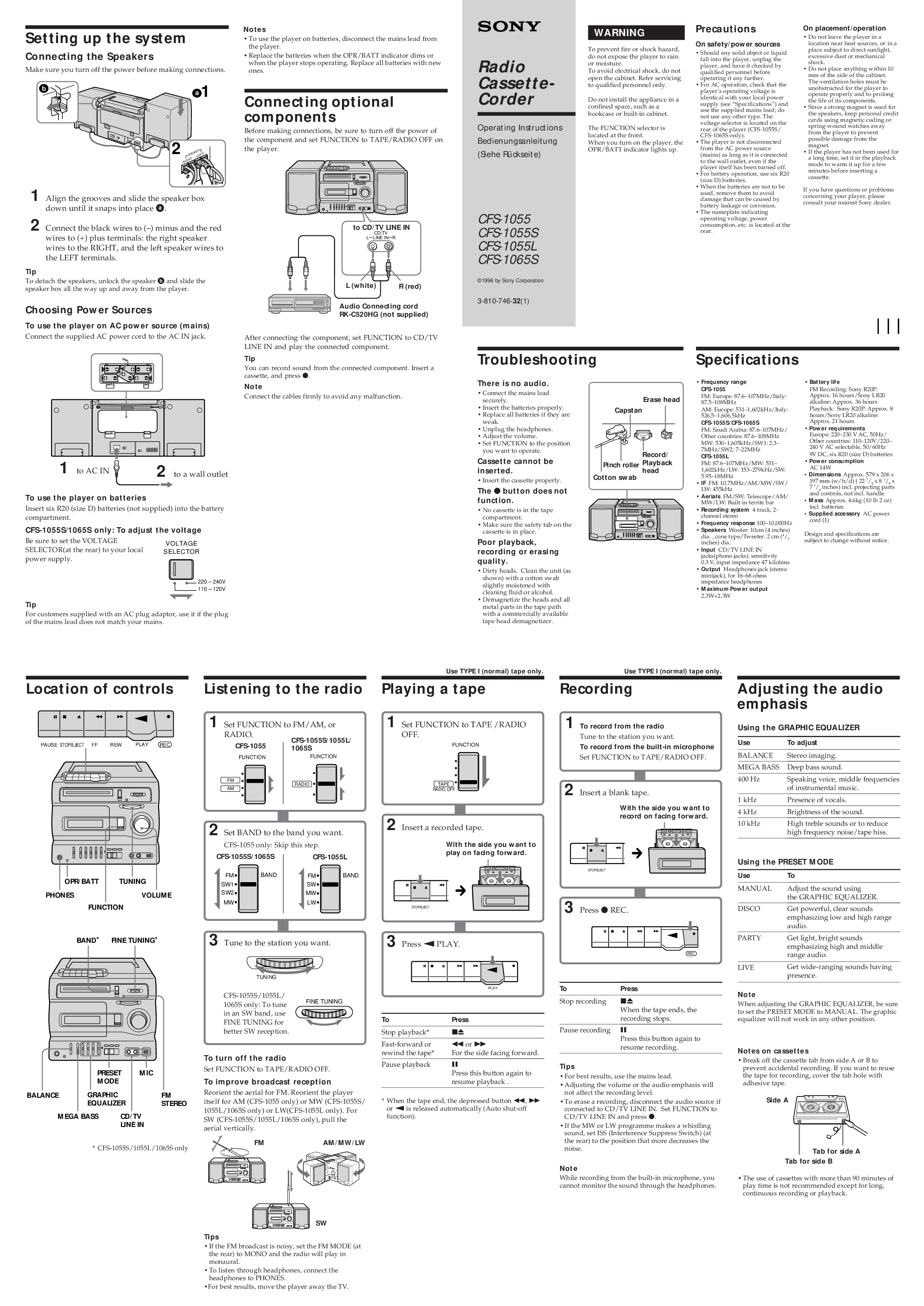 Sony CFS-1055L, CFS-1055S, CFS-1055, CFS-1065S User Manual