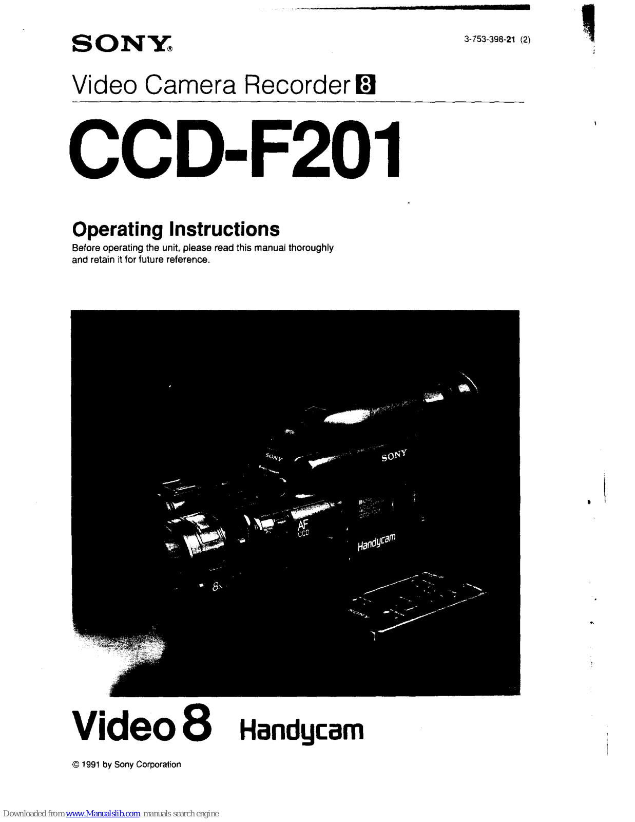 Sony Video 8 Handycam CCD-F201 Operating Instructions Manual