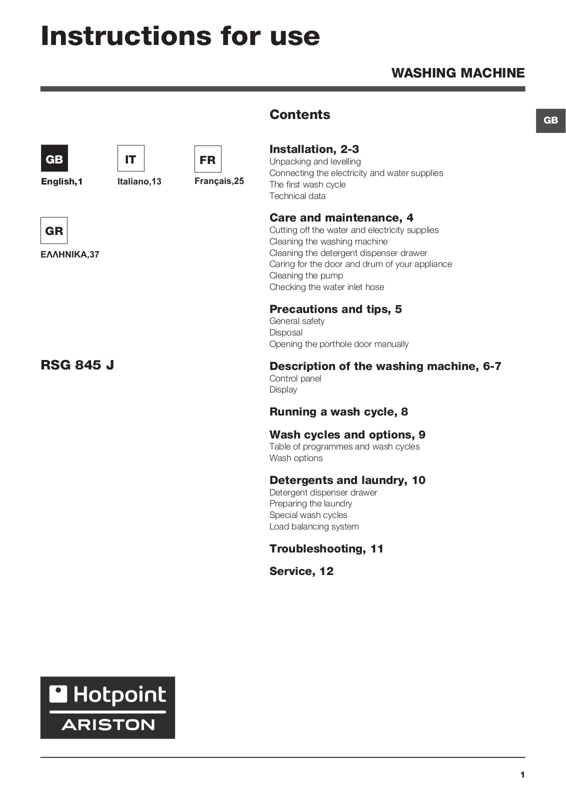 Hotpoint RSG 845 J EU User Manual