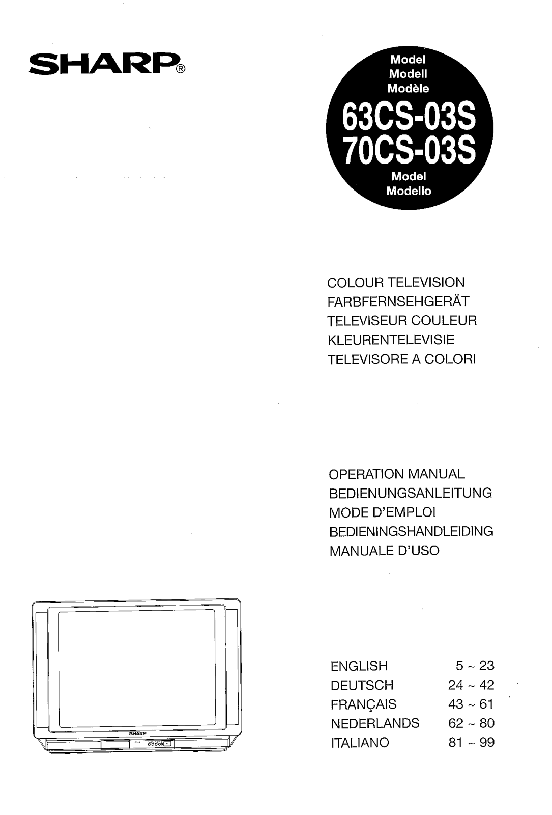 Sharp 63CS-03S, 70CS-03S Operating Manual