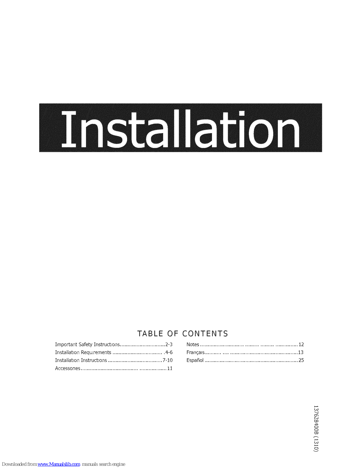 Crosley FFFW5000QW0 Installation Manual - ManualMachine.com