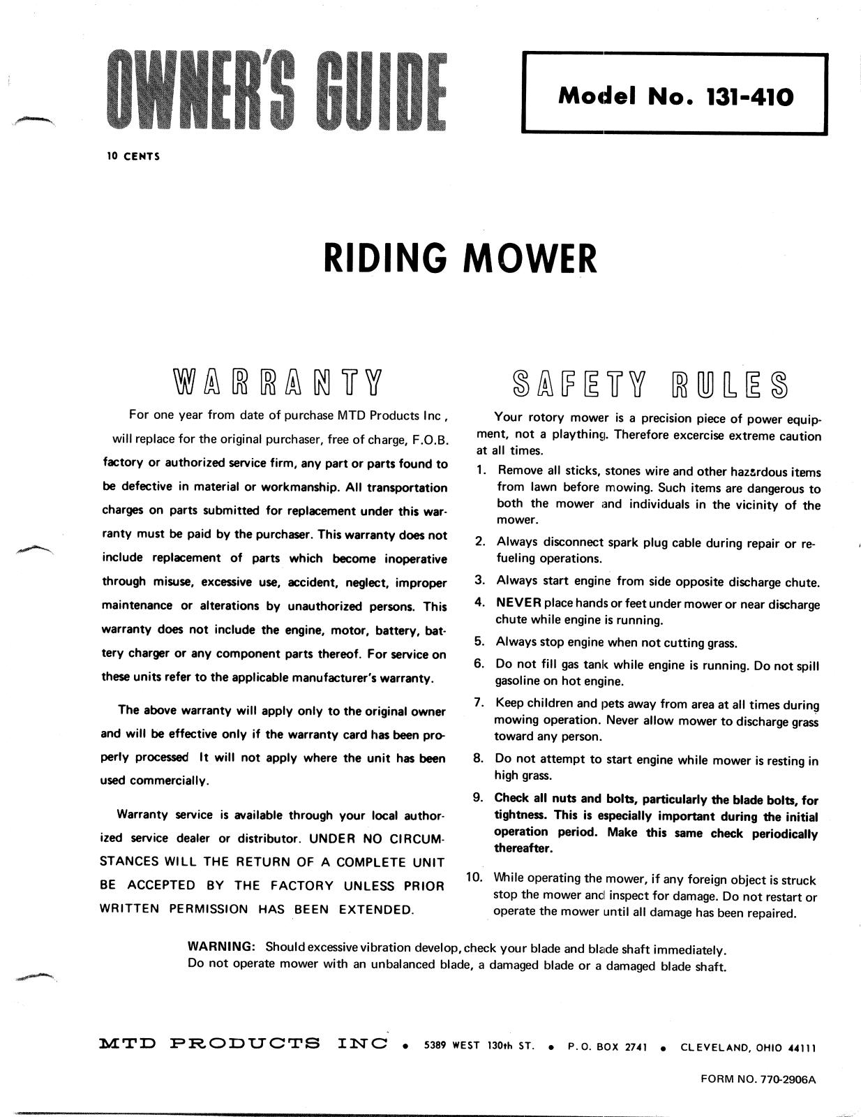 MTD 131-410 User Manual