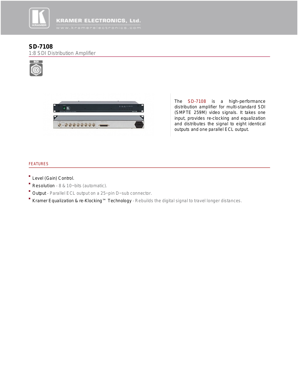 Kramer SD-7108 Datasheet