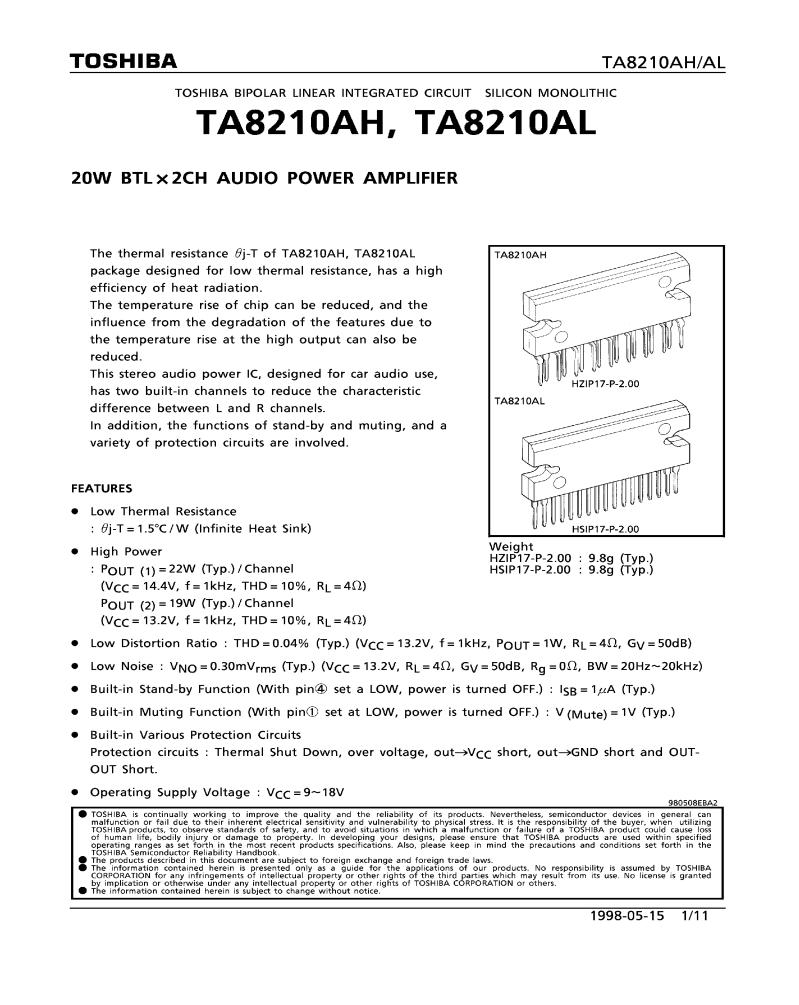 Toshiba TA8210AH Datasheet