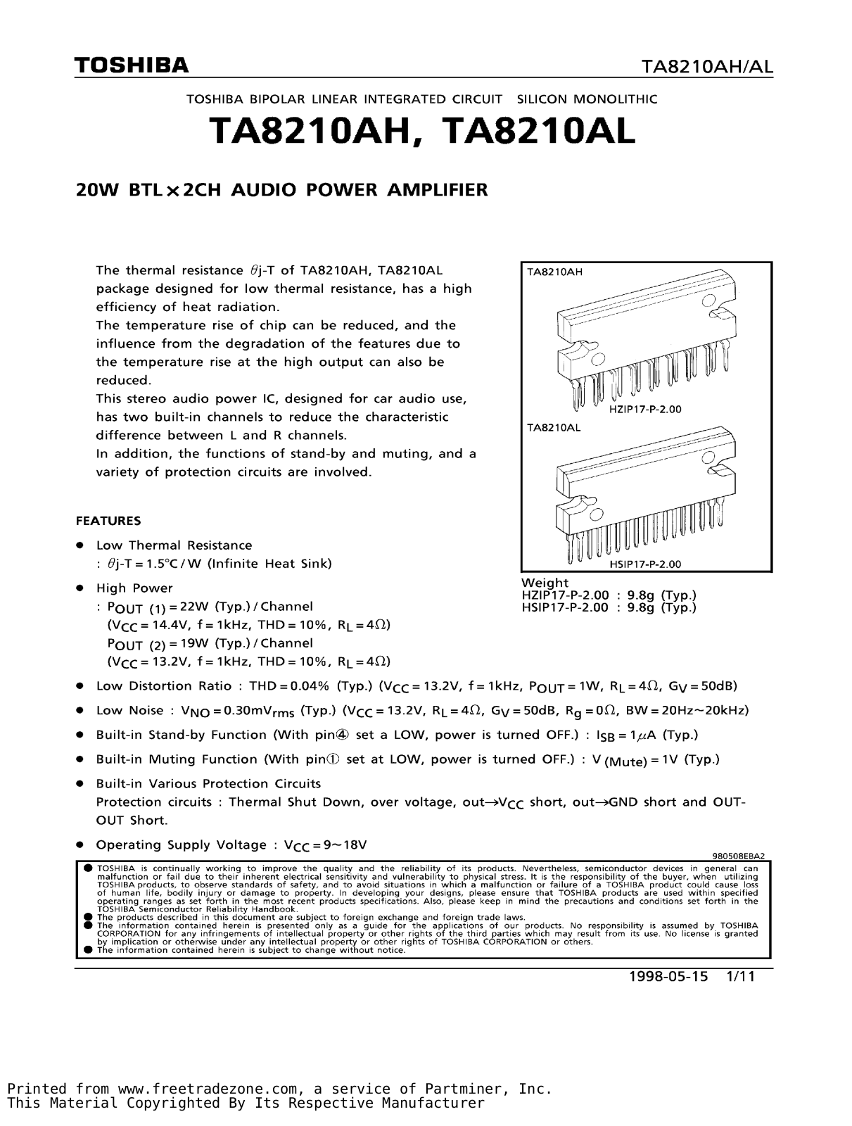 Toshiba TA8210AH Datasheet