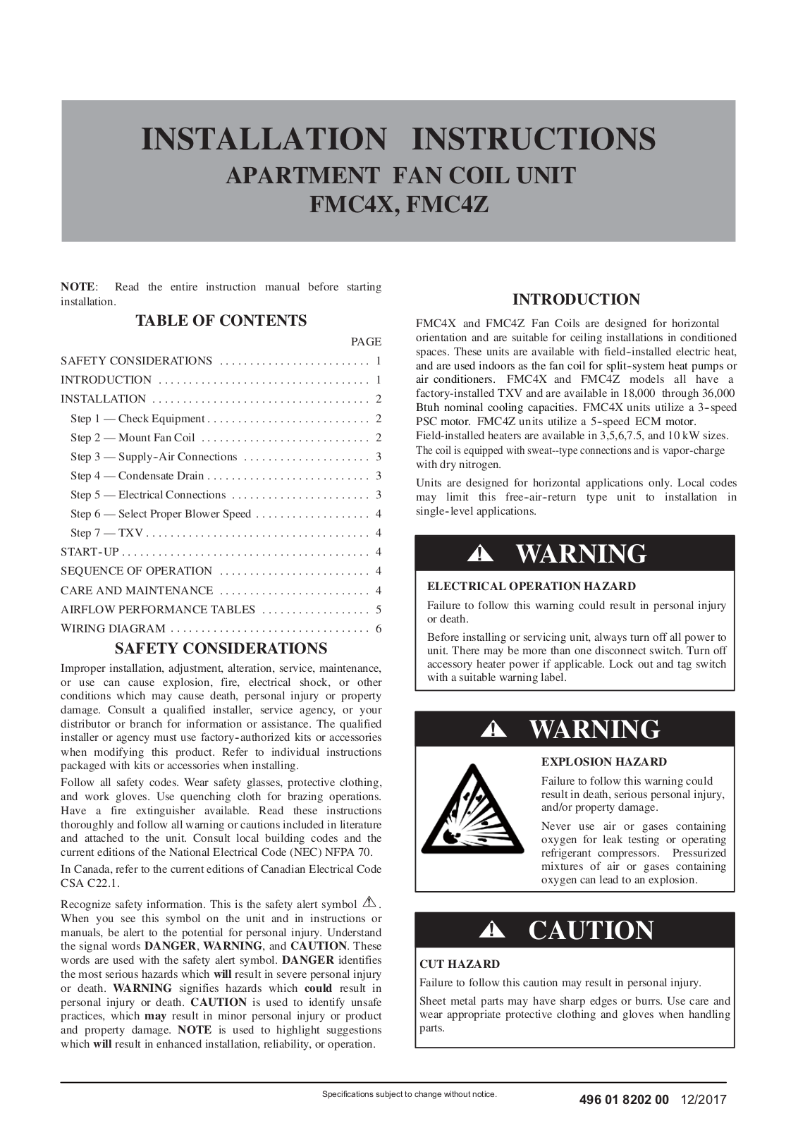 International Comfort Products FMC4X, FMC4Z Installation Manual