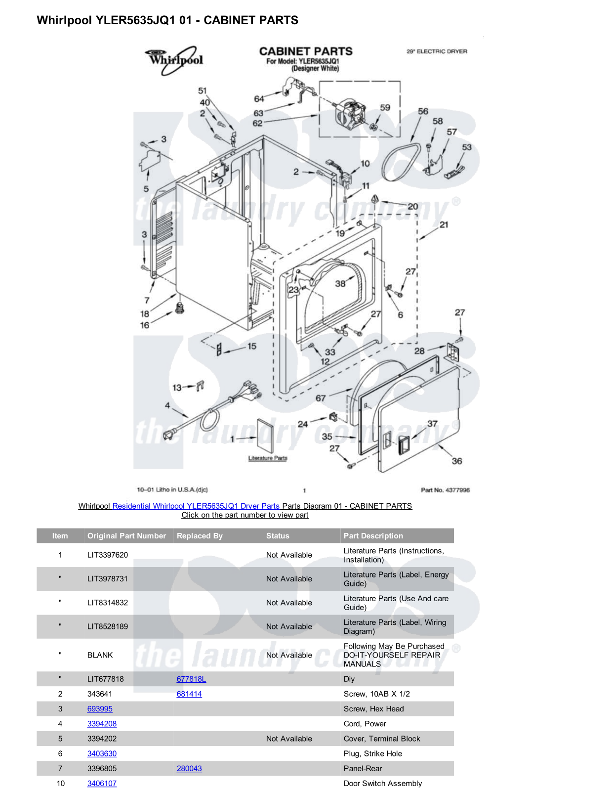 Whirlpool YLER5635JQ1 Parts Diagram