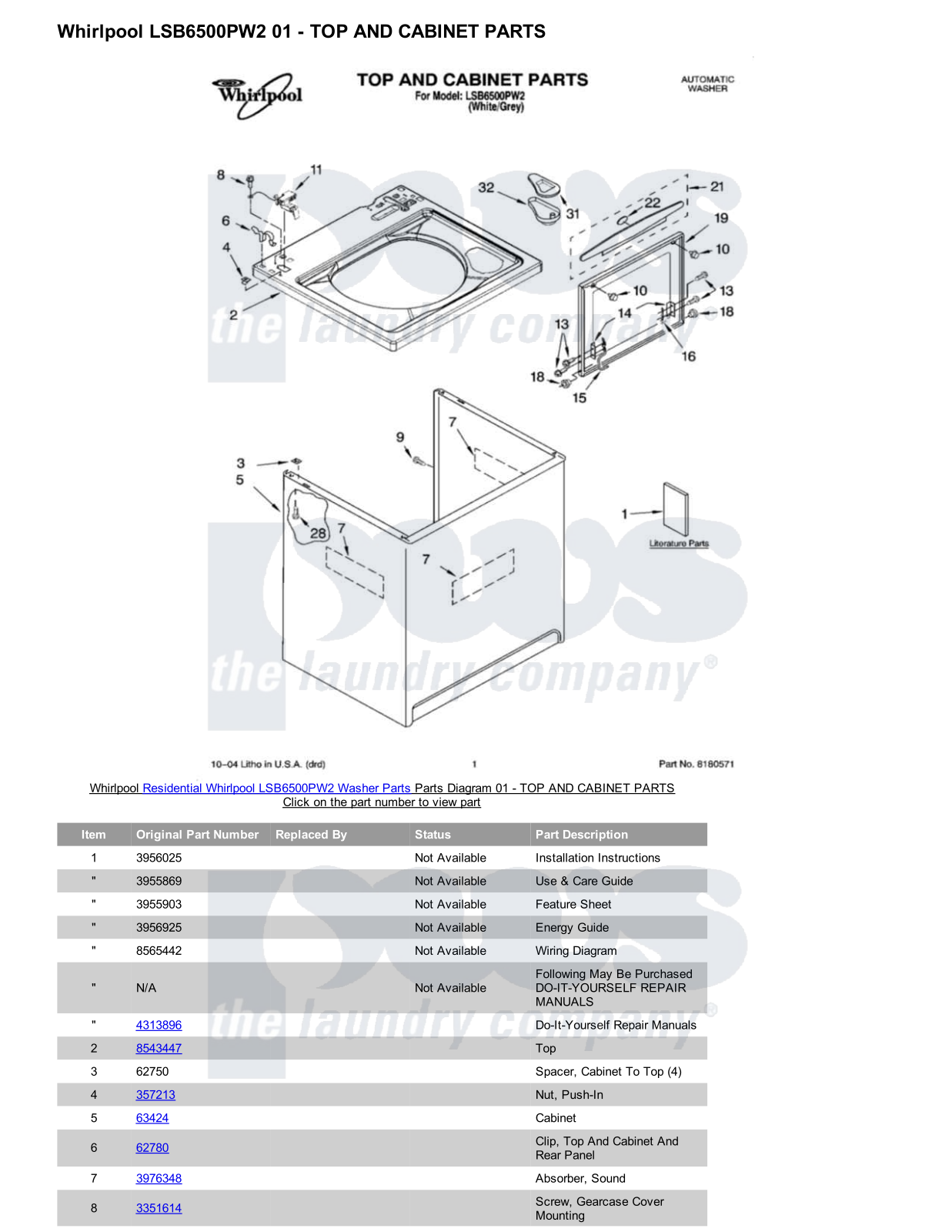 Whirlpool LSB6500PW2 Parts Diagram