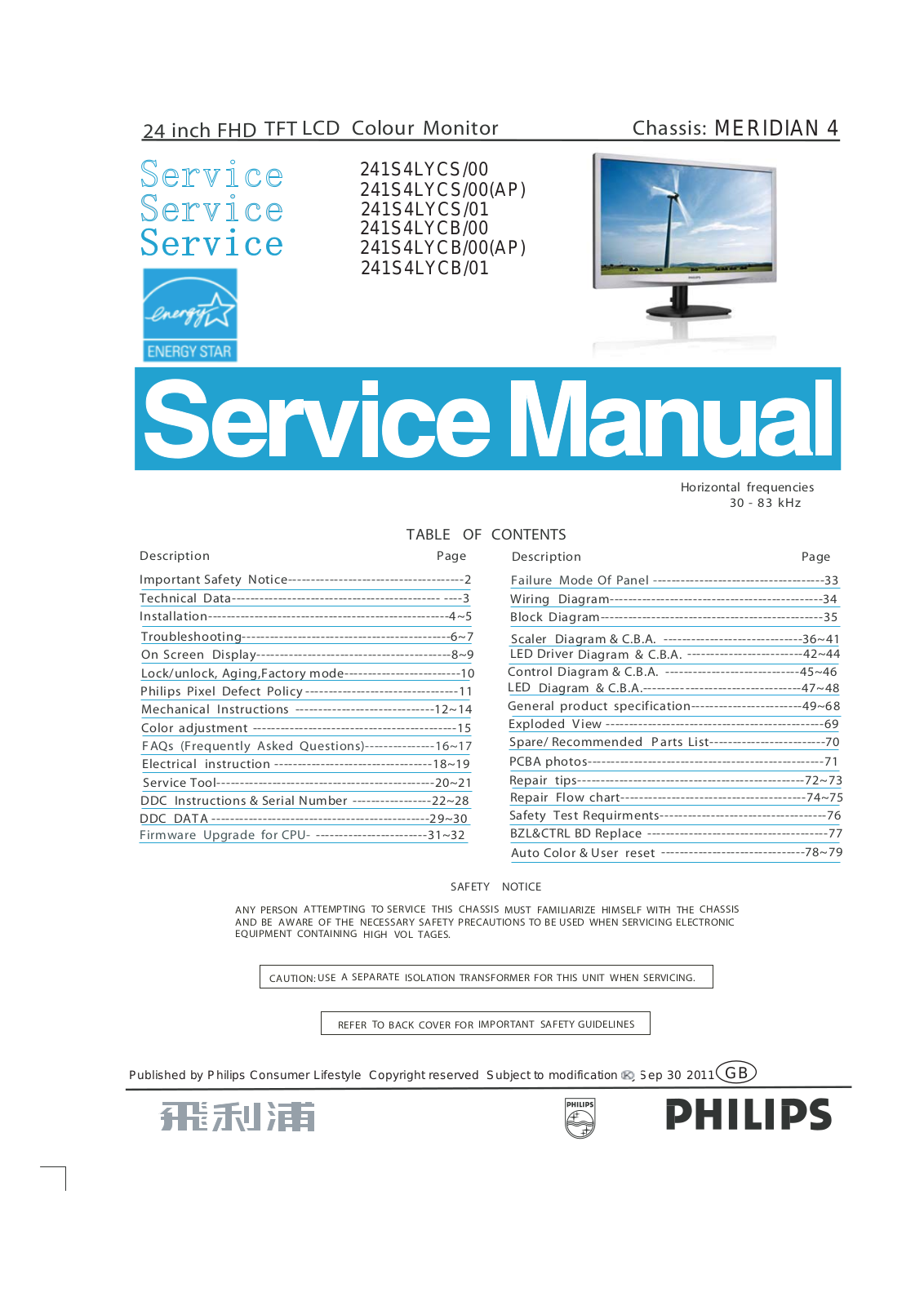 Philips 241S4LYCS, 241S4LYCB Schematic