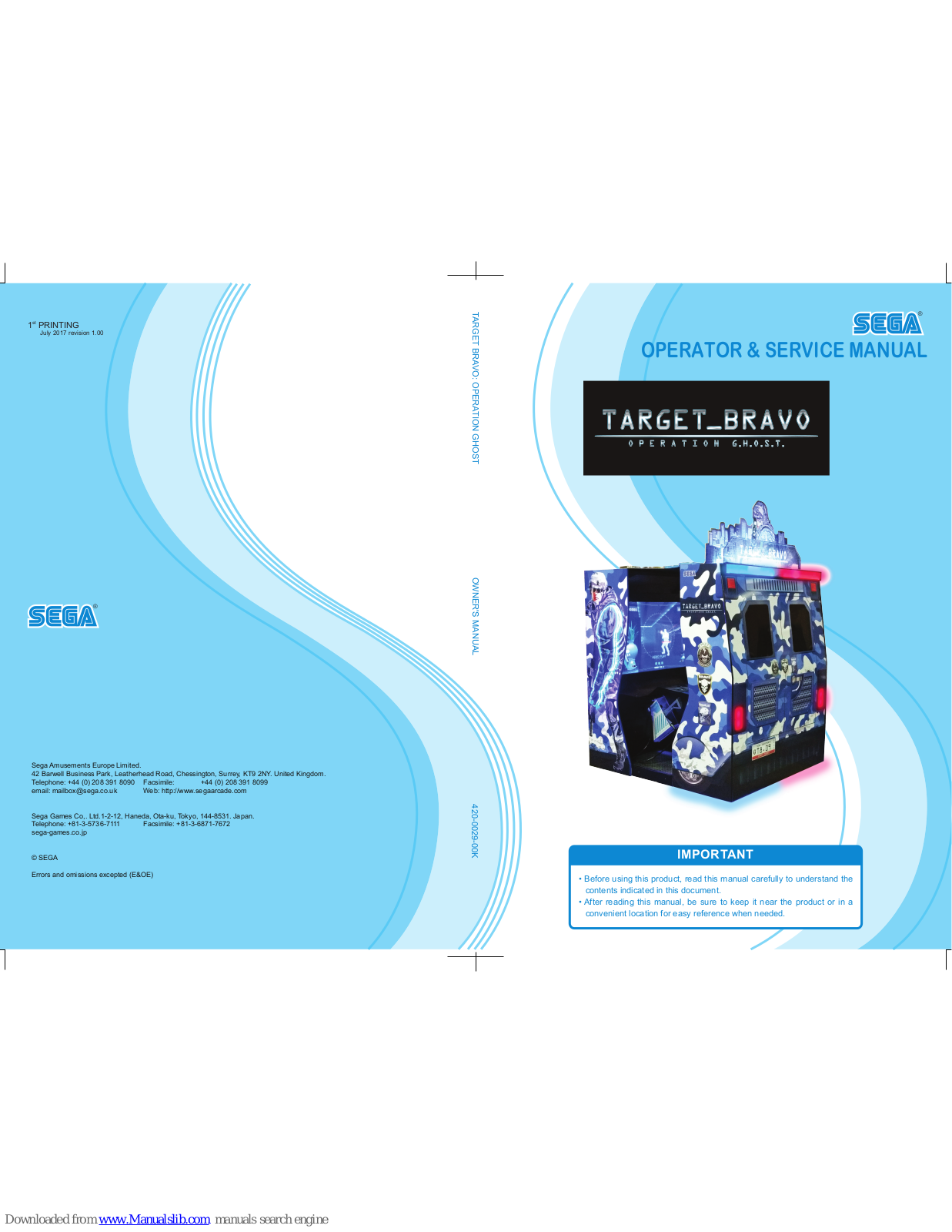 Sega TARGET BRAVO Operators & Service Manual