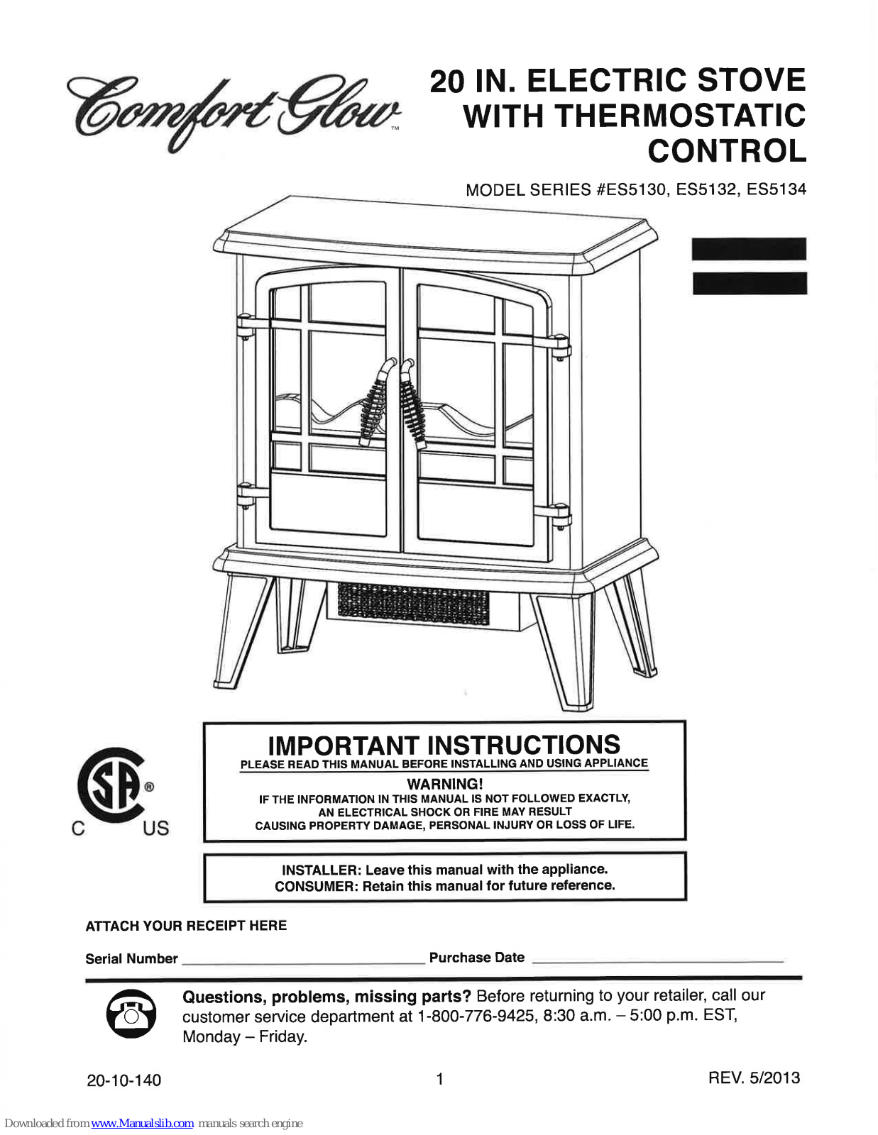 Comfort Glow ES5130 Series, ES5132 Series, ES5134 Series User Instructions