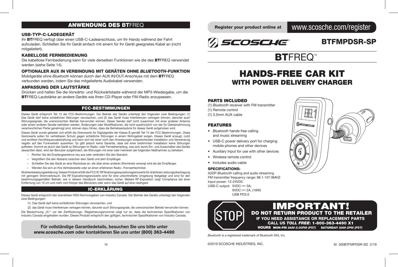 Scosche BTFMPD User Manual