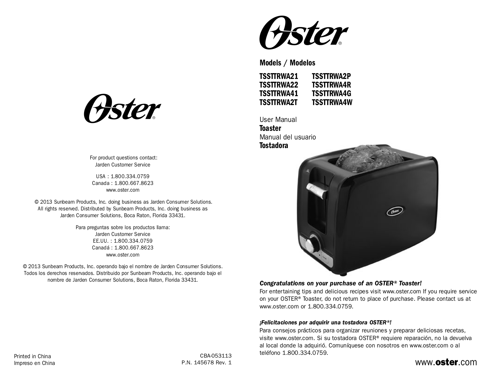 Oster TSSTTRWA41, TSSTTRWA2P, TSSTTRWA21, TSSTTRWA4G, TSSTTRWA2T User Manual