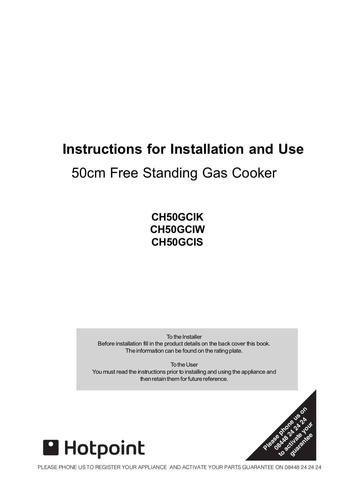 HOTPOINT CH50GCIW User Manual