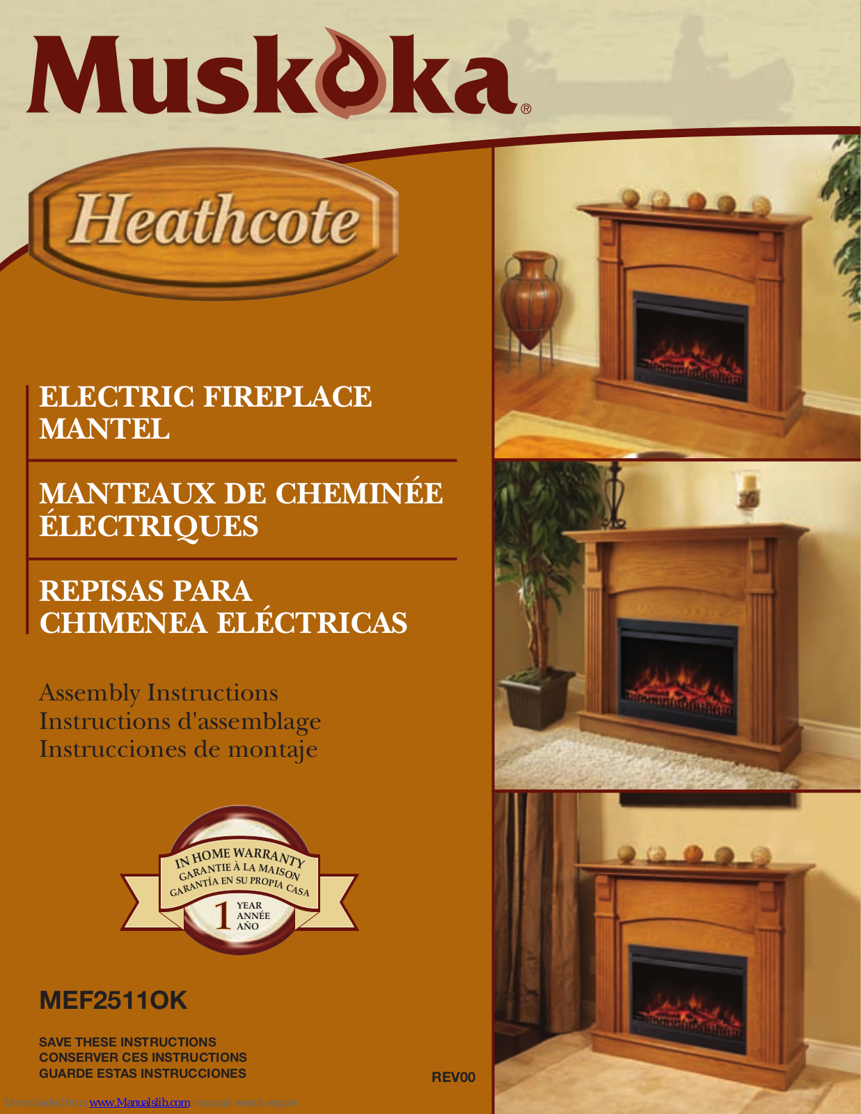 Muskoka Electric Fireplace Mantel MEF2511OK, Heathcote MEF2511OK Assembly Instructions Manual