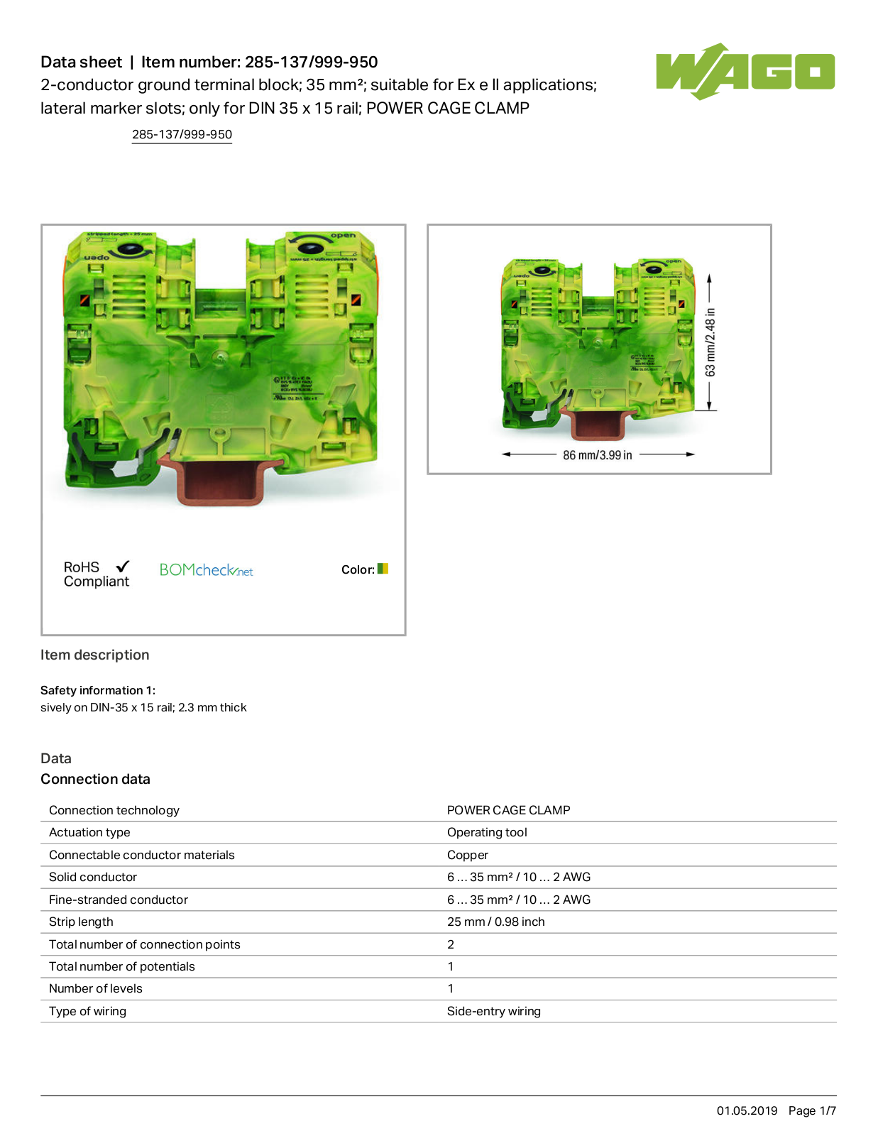 Wago 285-137/999-950 Data Sheet