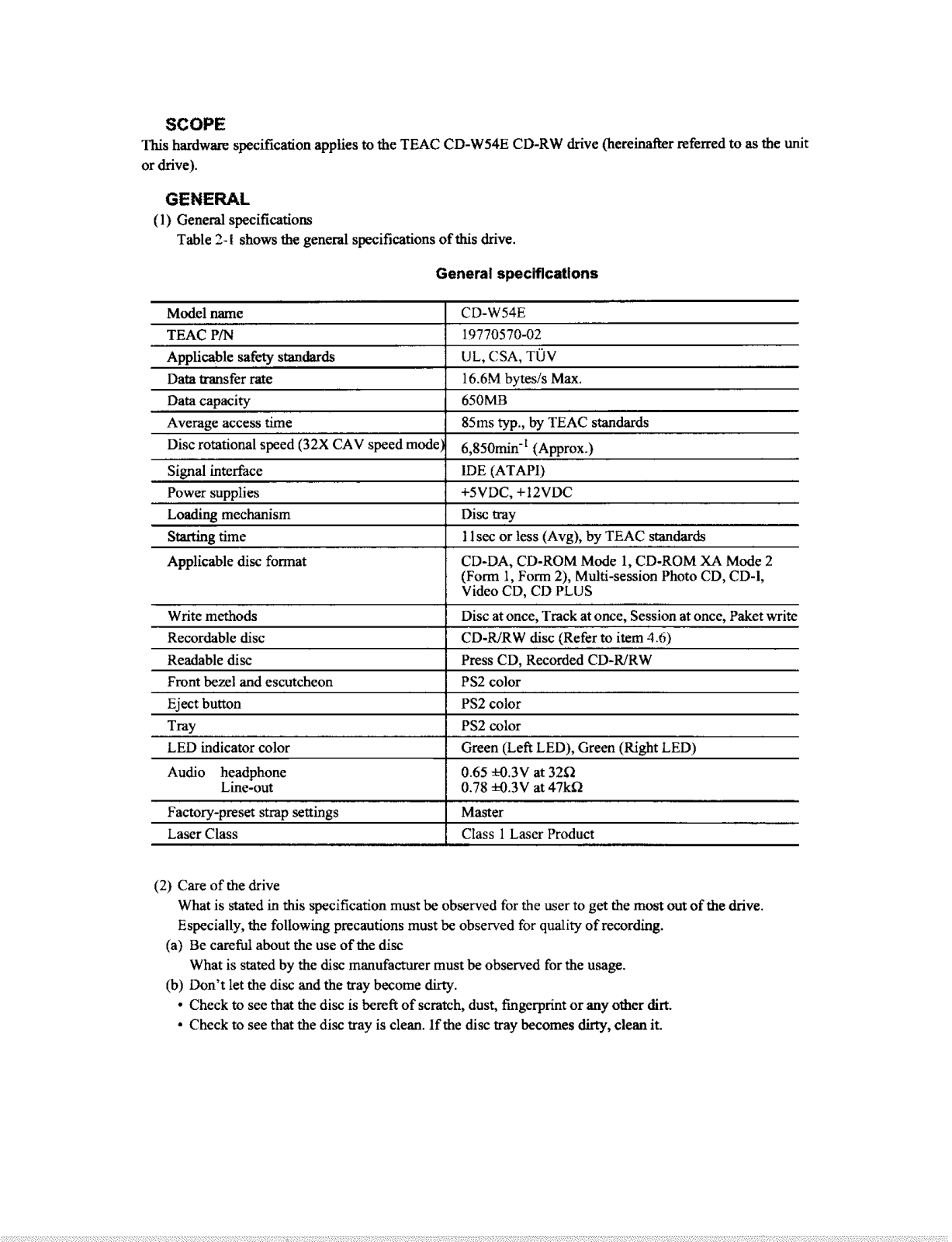 Teac CD-W0010A User Manual