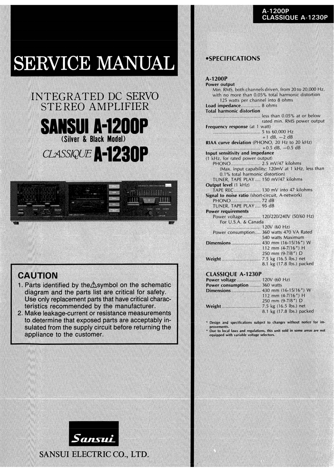 Sansui A-1230-P, A-1200-P Service Manual