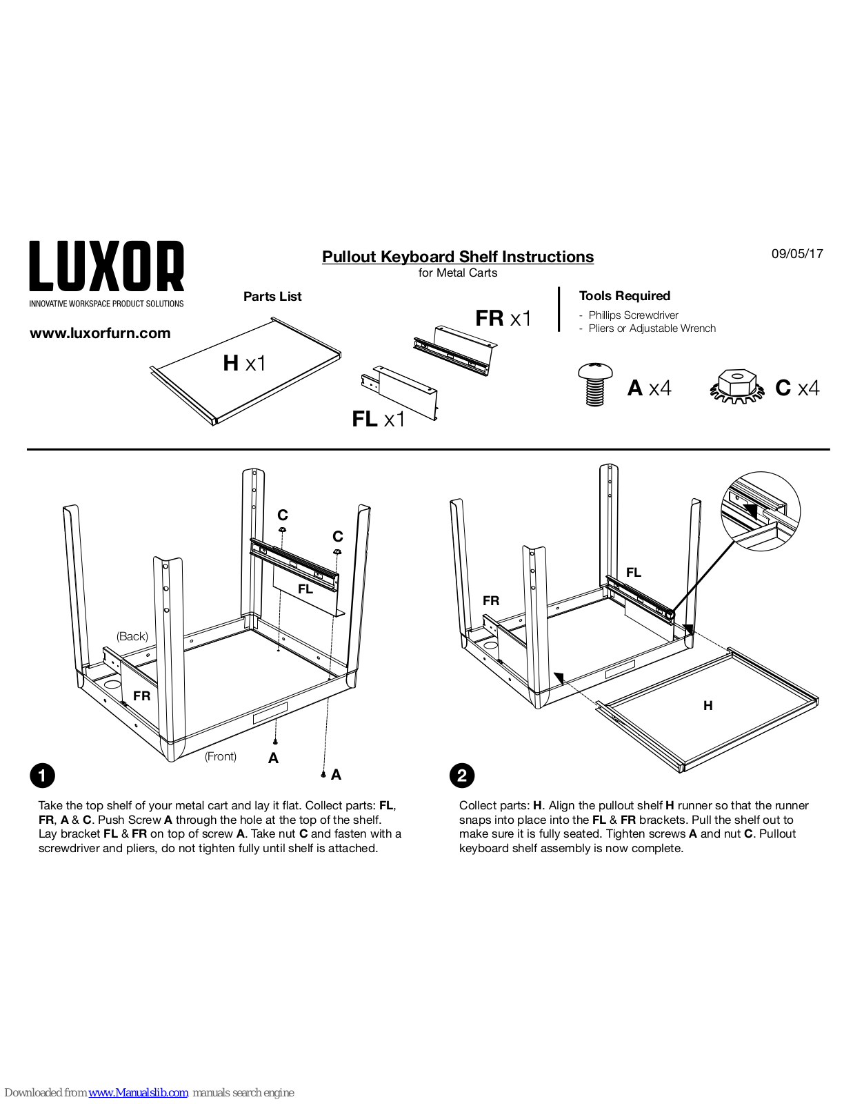 Luxor AVJ42KB Pullout Keyboard Shelf Instructions