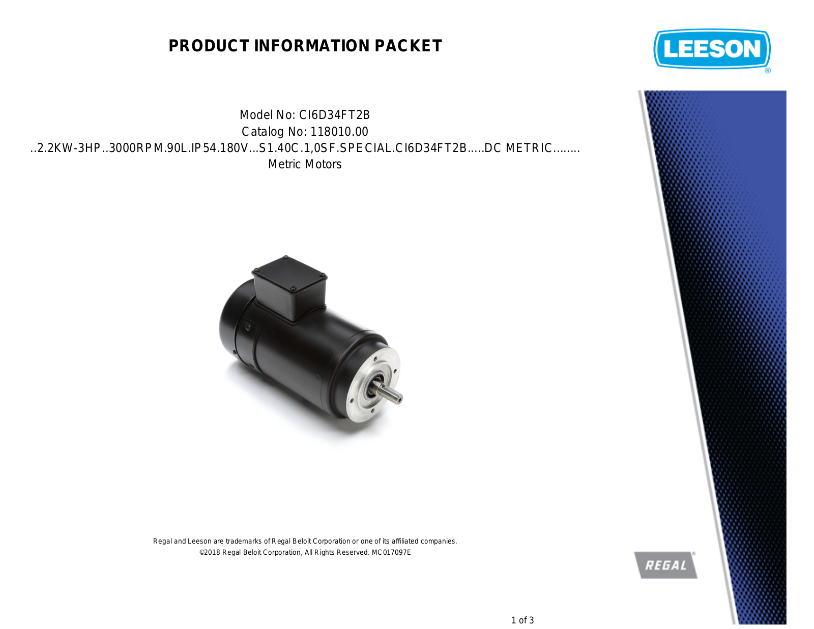 Leeson 118010.00 Product Information Packet