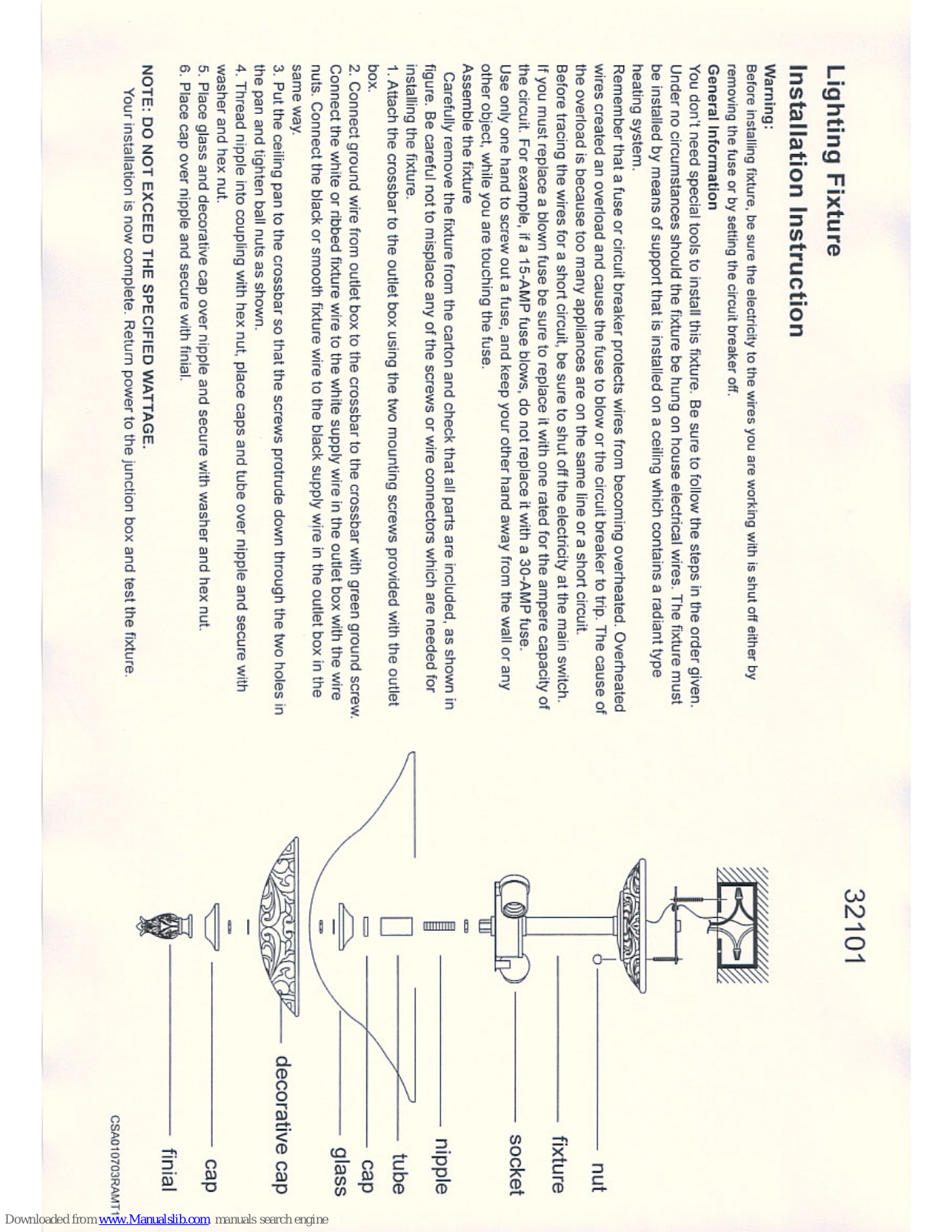 Triarch Lighting Fixture 32101 Installation Instructions Manual