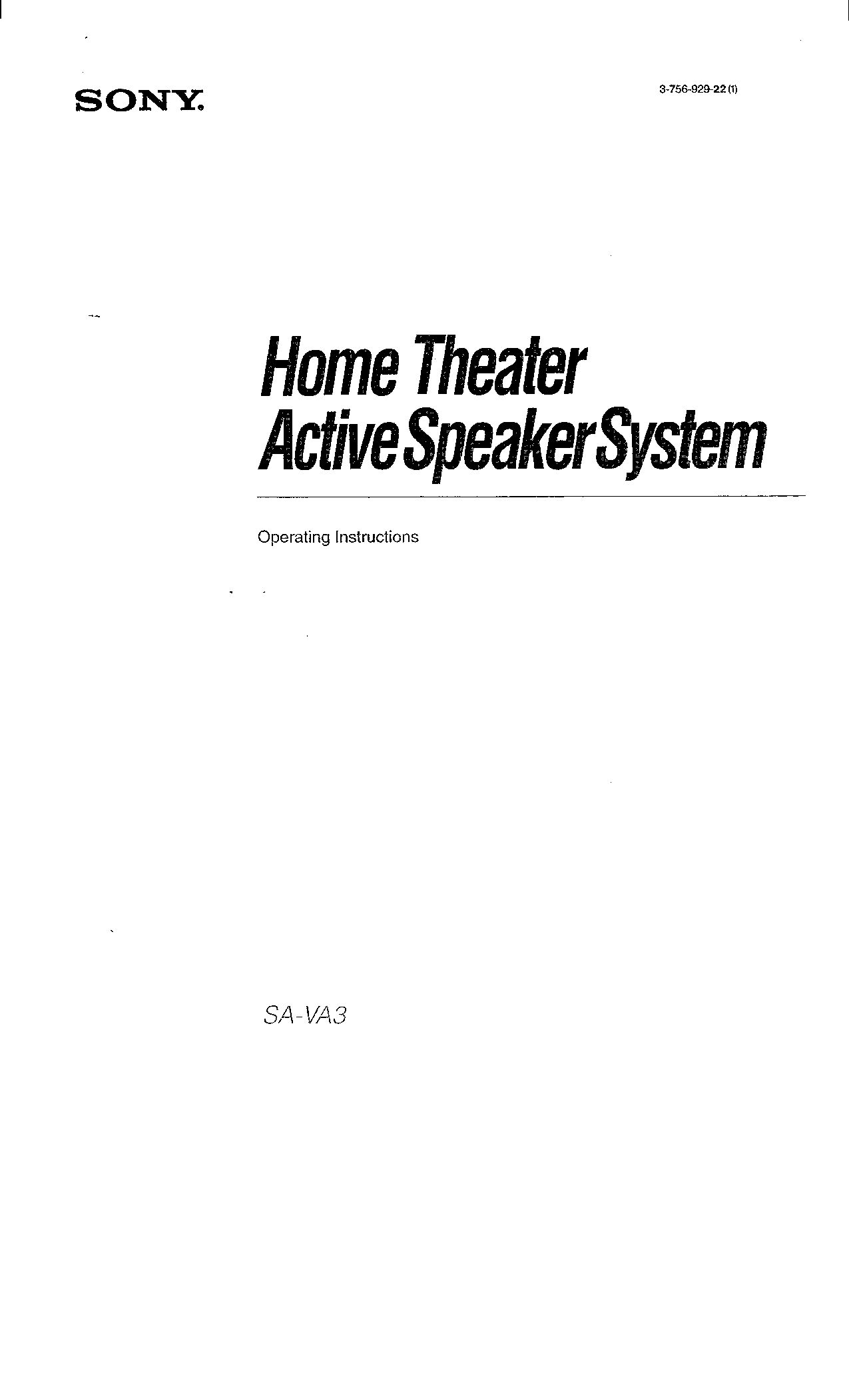 Sony SA-VA3 User Manual