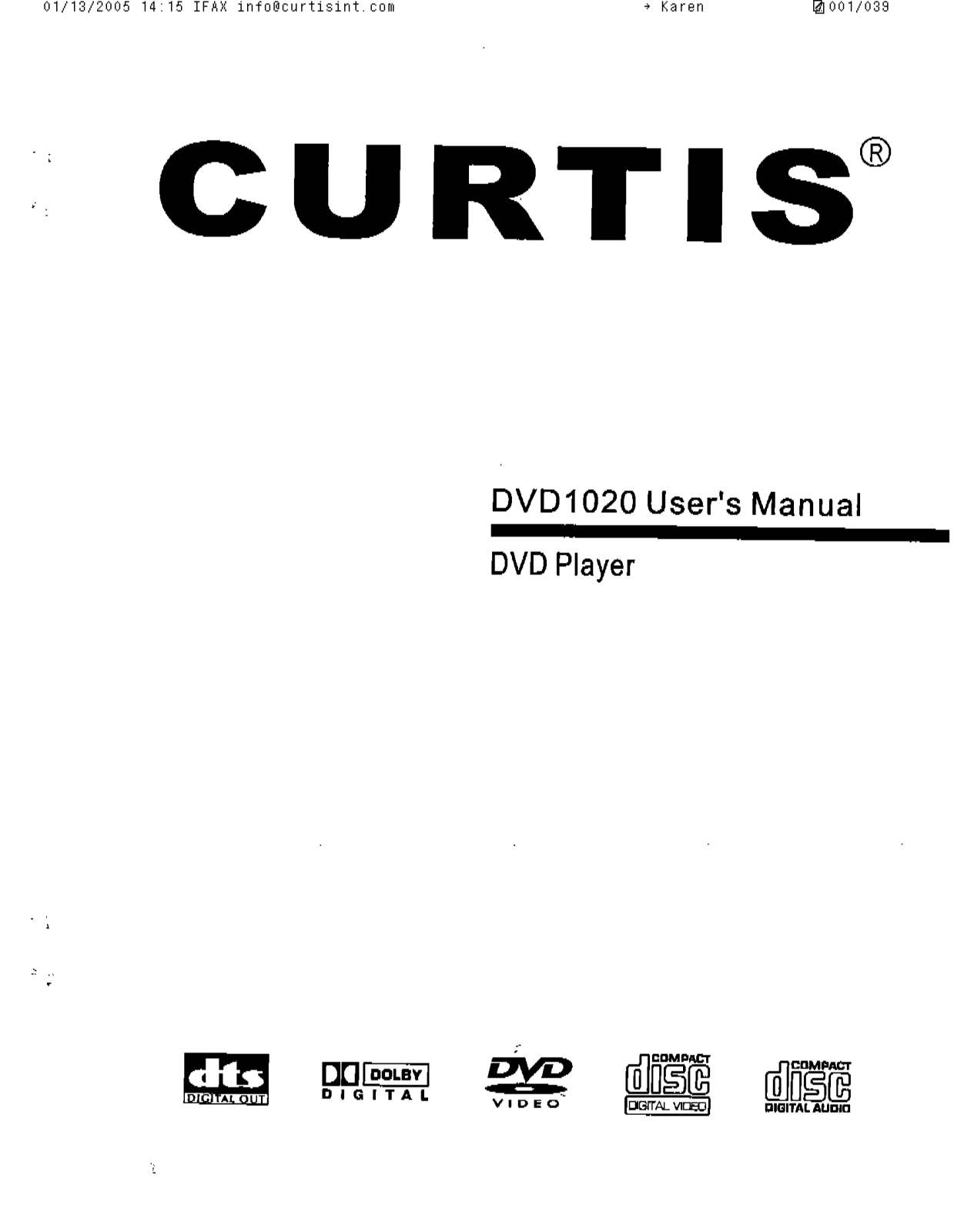 CURTIS DVD1020 User Manual