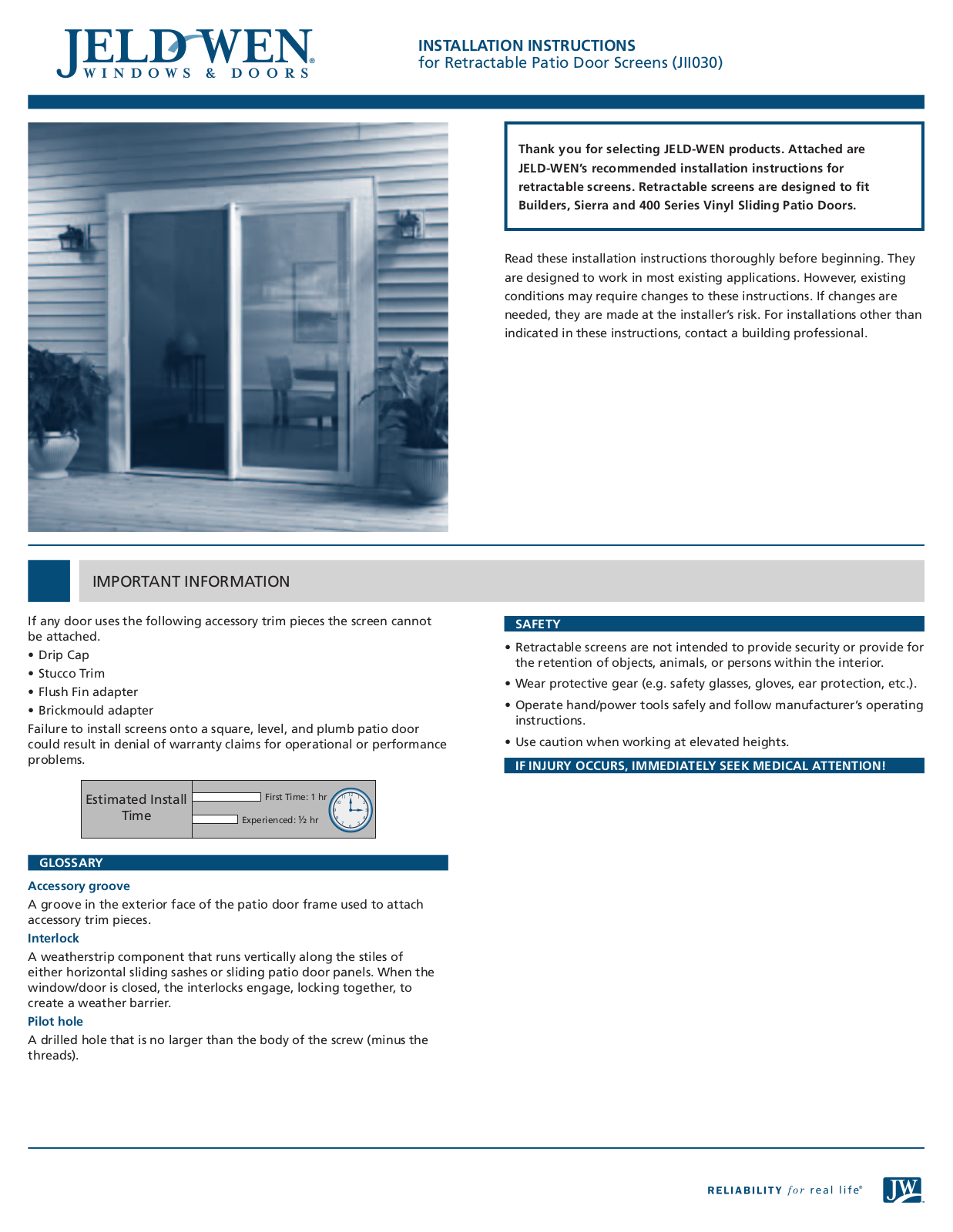 JELD-WEN JII030 User Manual