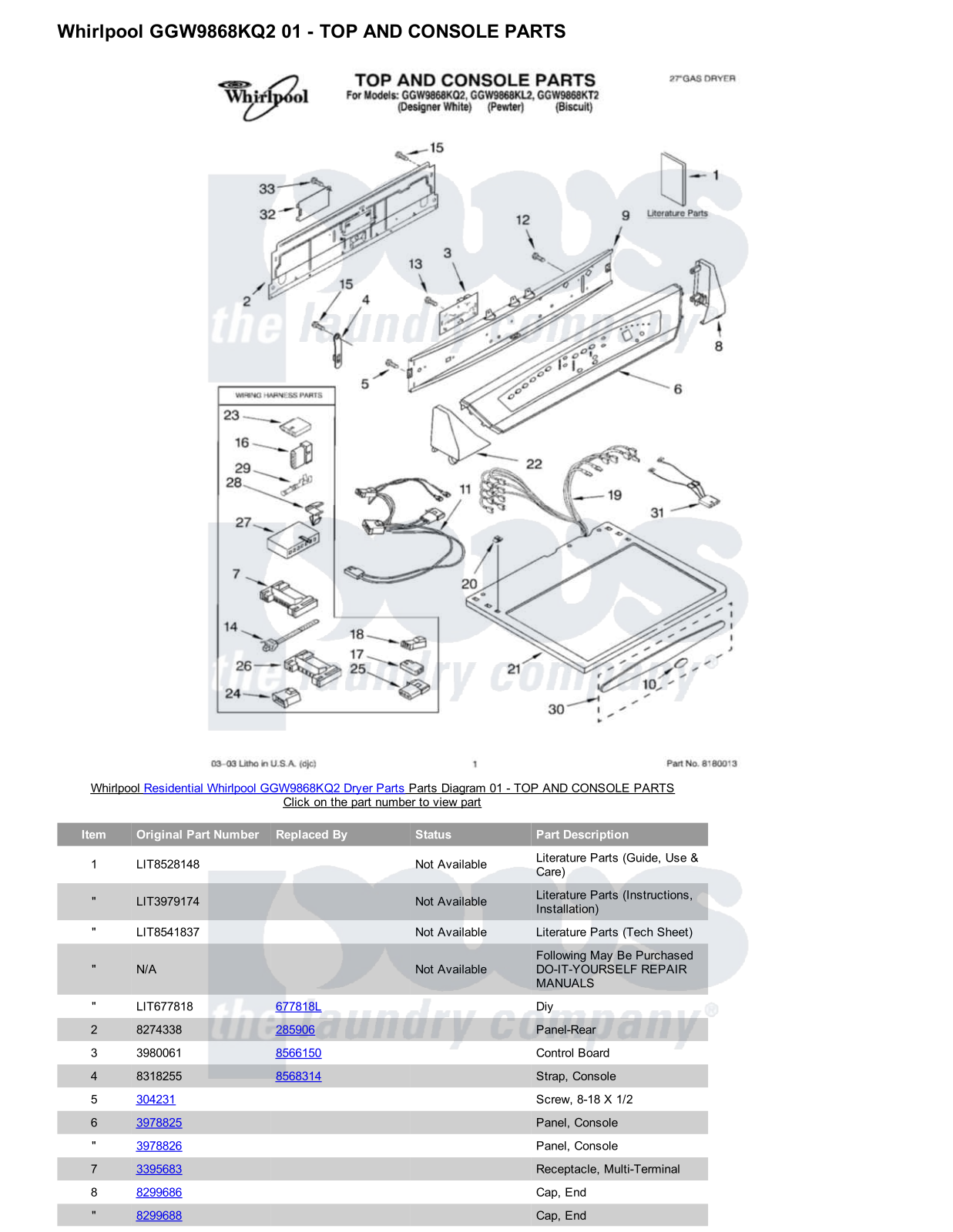 Whirlpool GGW9868KQ2 Parts Diagram