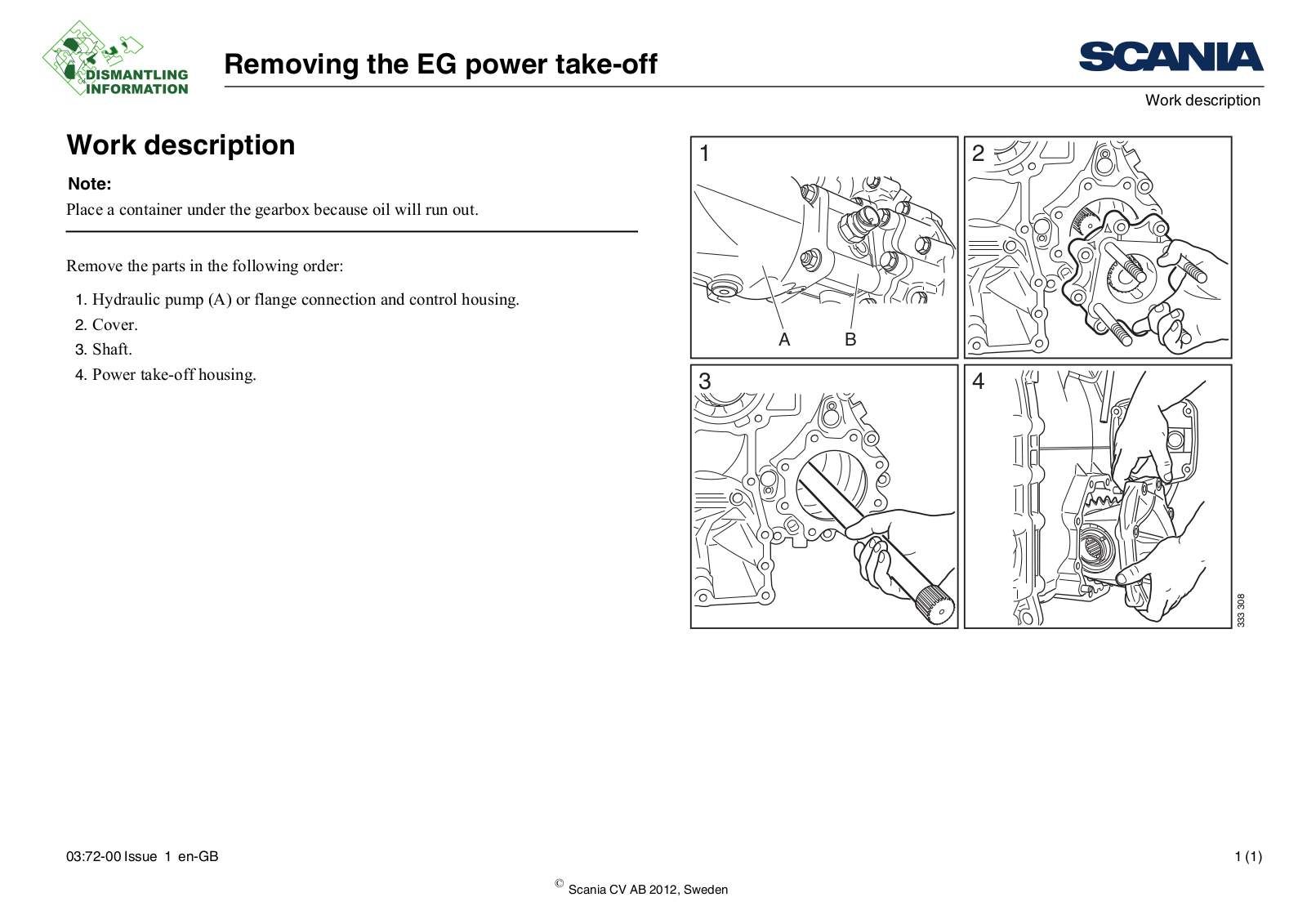 Scania Removing the EG power take-off Service Manual