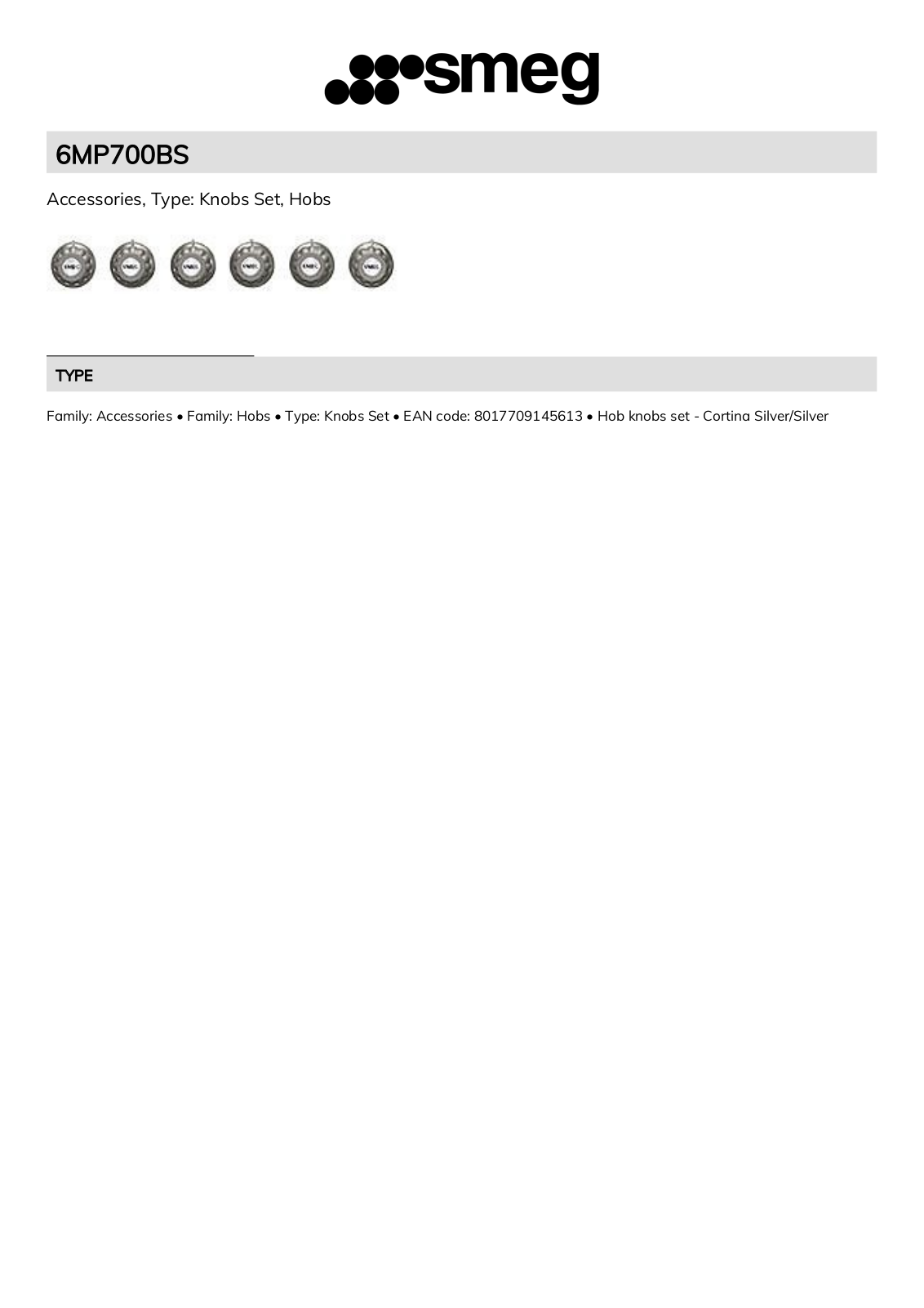 Smeg 6MP700BS Technical sheet