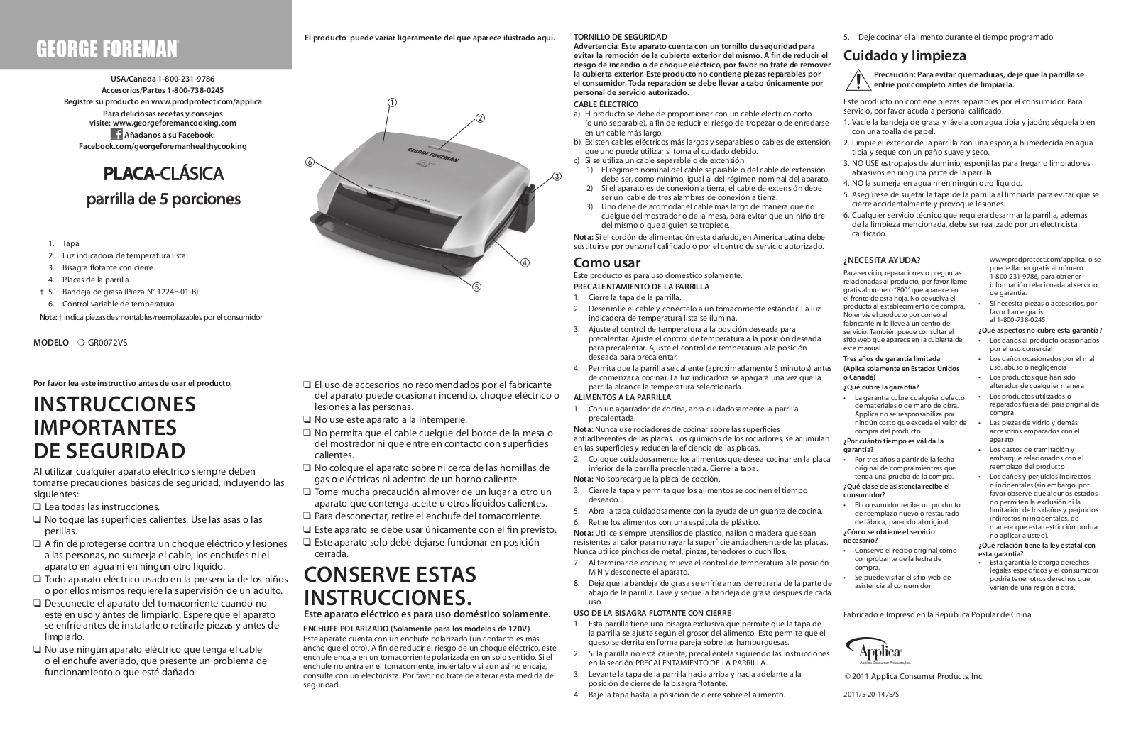 George Foreman GR0072VS User Manual