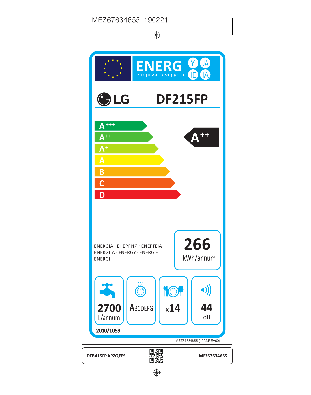 LG DF215FP Energy label