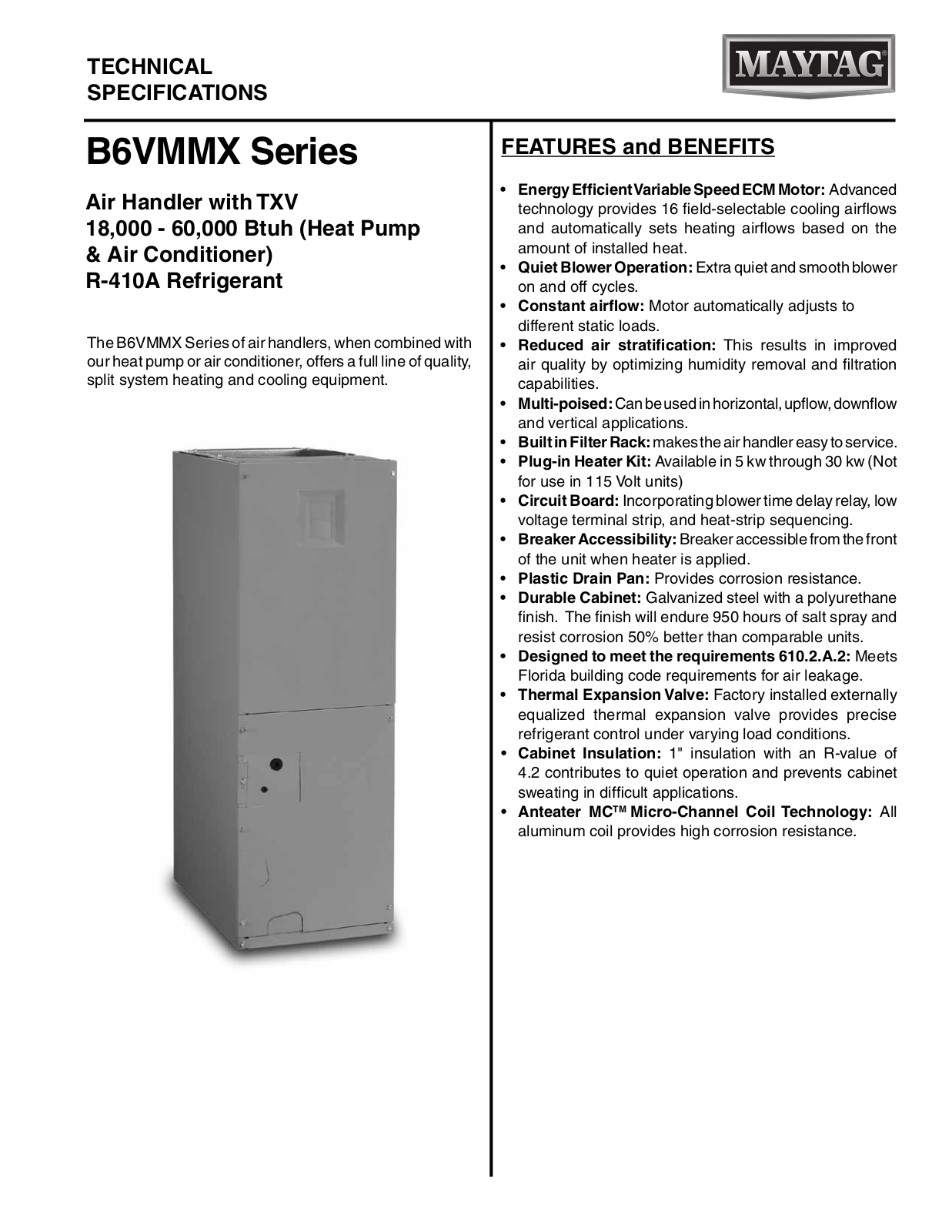 Maytag B6VMMX Technical Literature