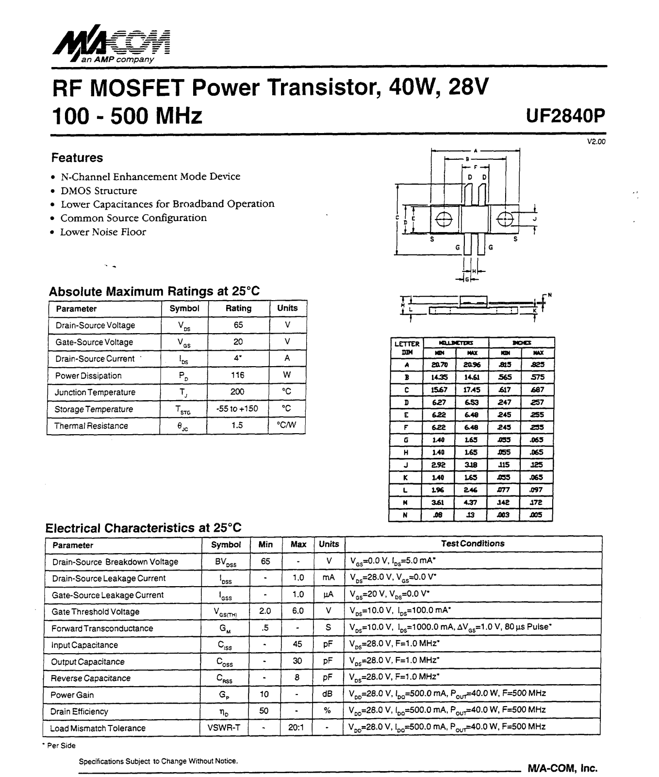 Datasheet UF2840P Datasheet (M A COM) - ManualMachine.com