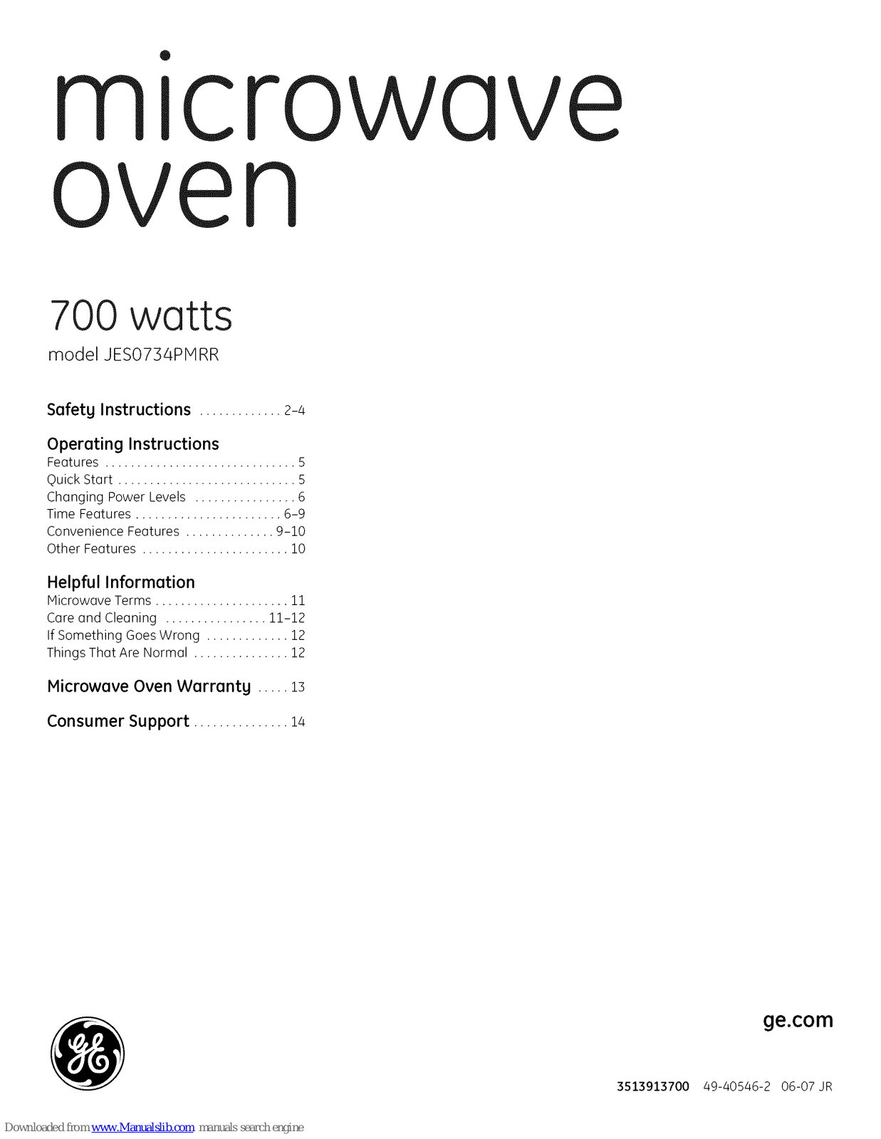 GE 700 WATTS JESO734PIVLRR, JES0734PMRR User Manual - ManualMachine.com