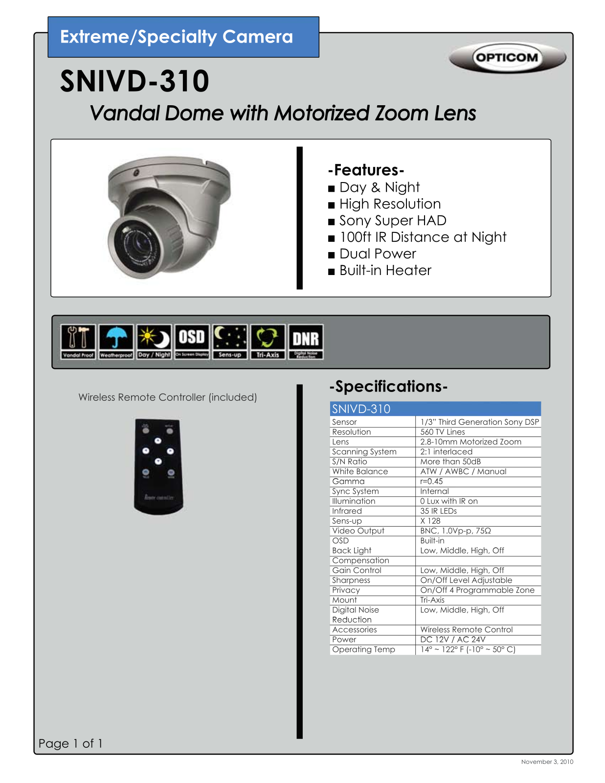 Opticom SNIVD-310 PRODUCT DATA - ManualMachine.com