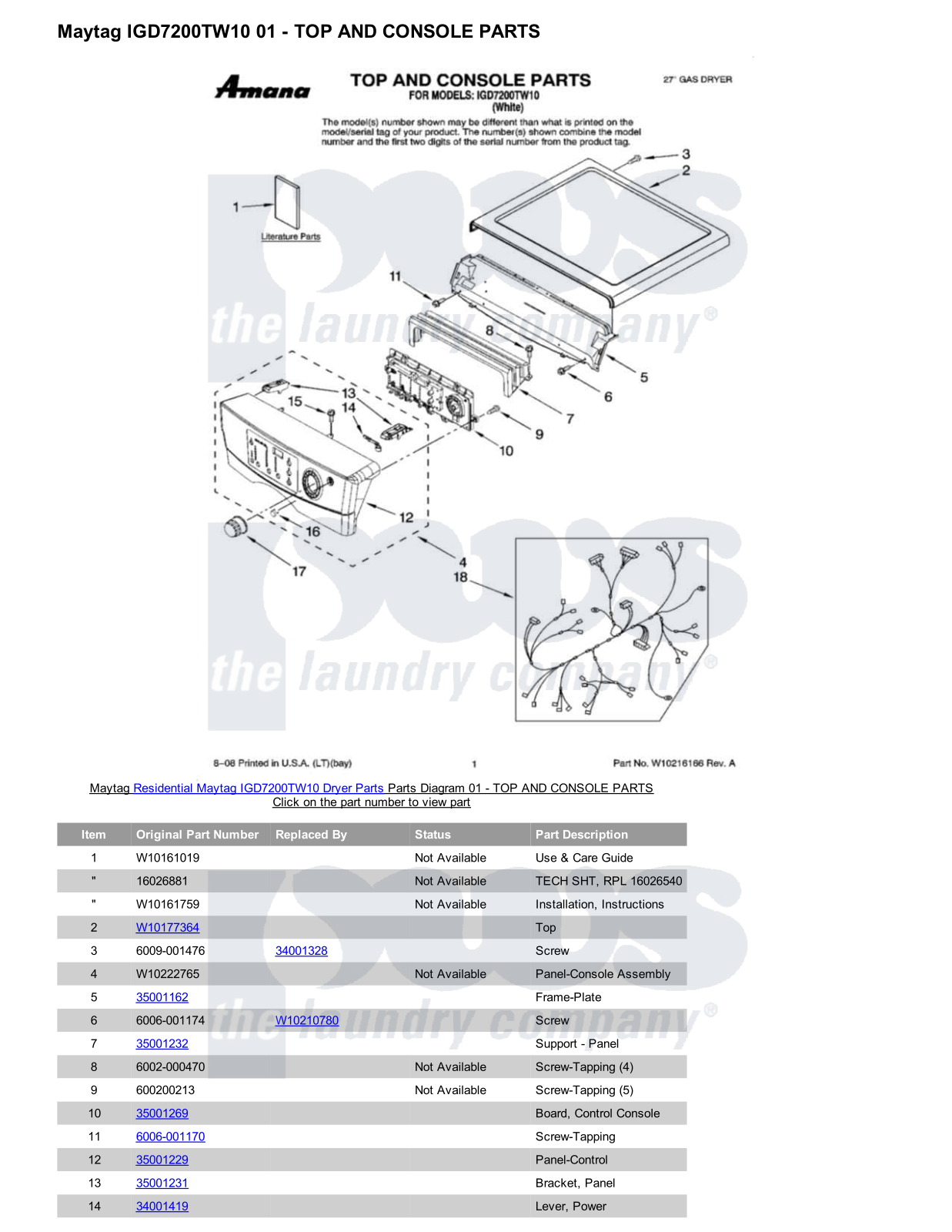 Maytag IGD7200TW10 Parts Diagram