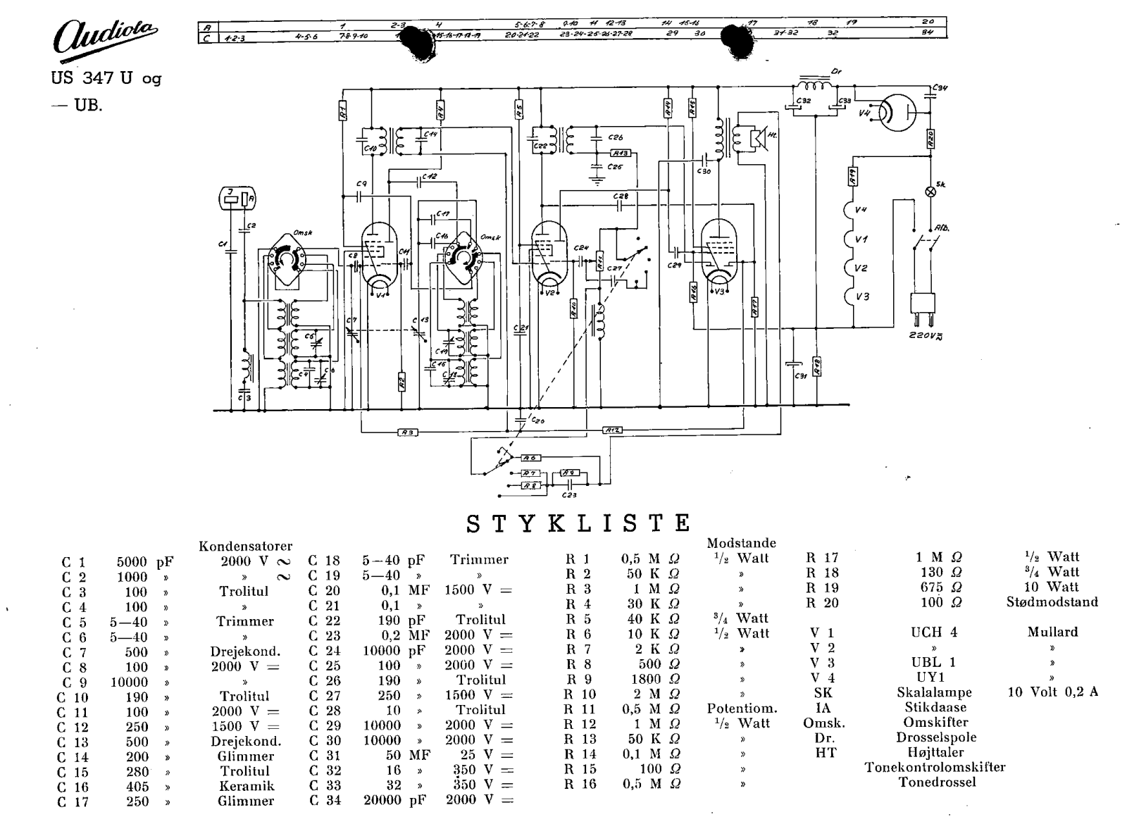 Audiola US347U Schematic