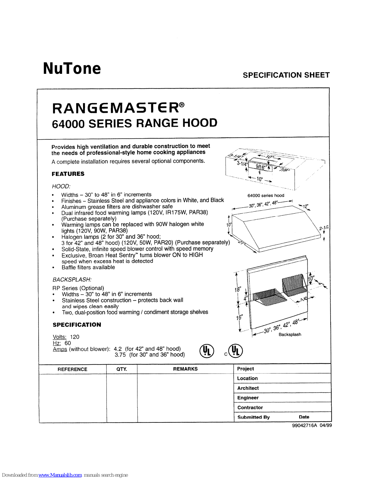 NuTone Rangmaster 64000, Carrier-grade cc2300, Carrier-grade cc3300, DCX3200, DCH3200 Specification Sheet