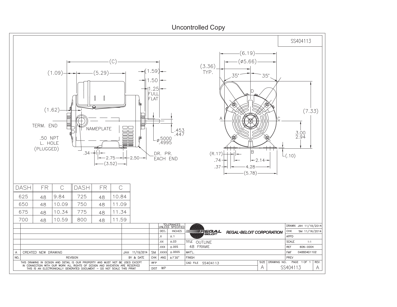 Marathon Electric SS404113 Dimensional Sheet