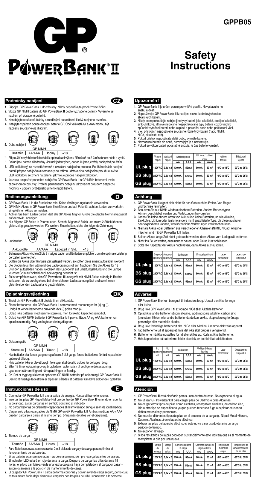 Gp batteries GPPB05 User Manual