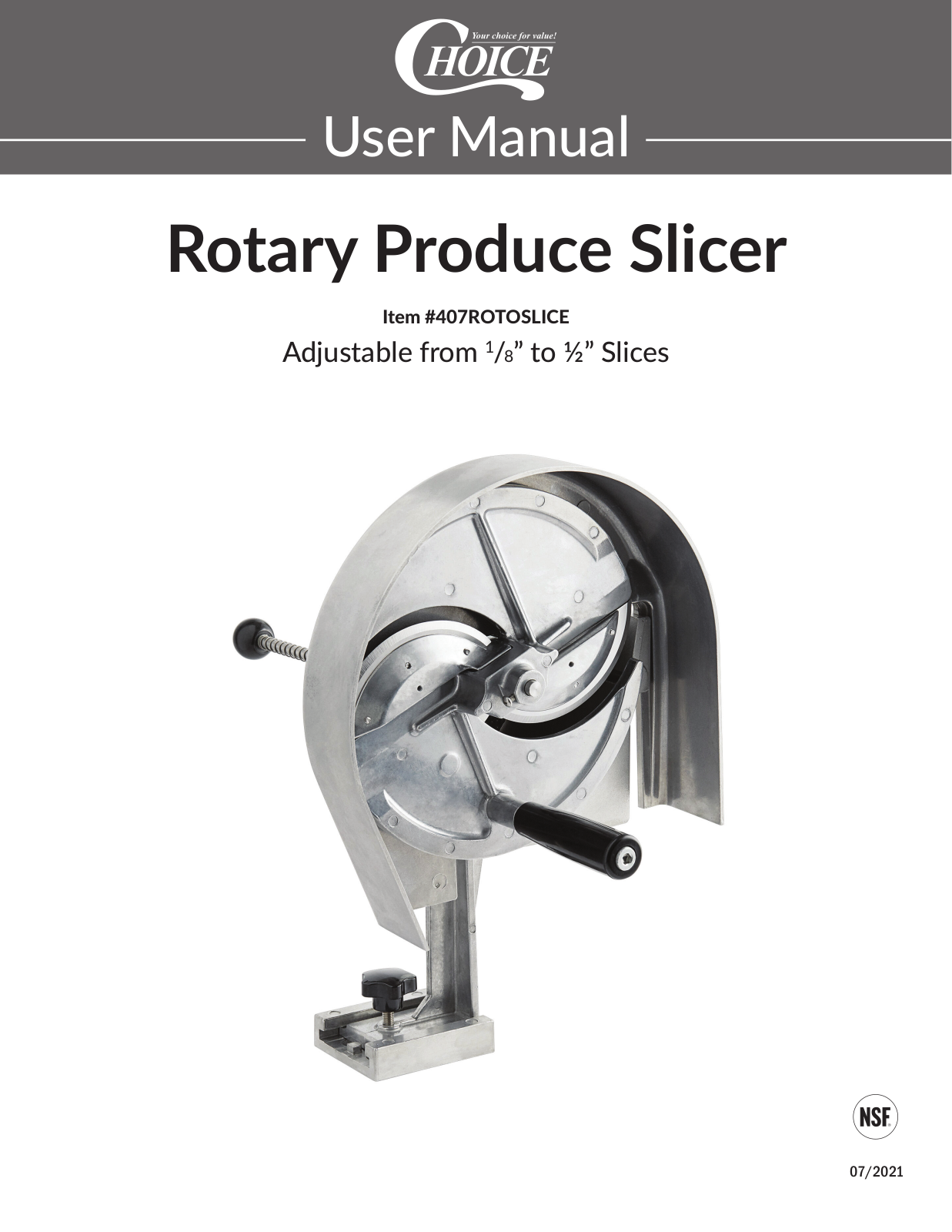 Choice Prep Choice Prep ROTOSLICE / ROTOKIT / ROTOSLICE, ROTOSLICE Manual - ManualMachine.com