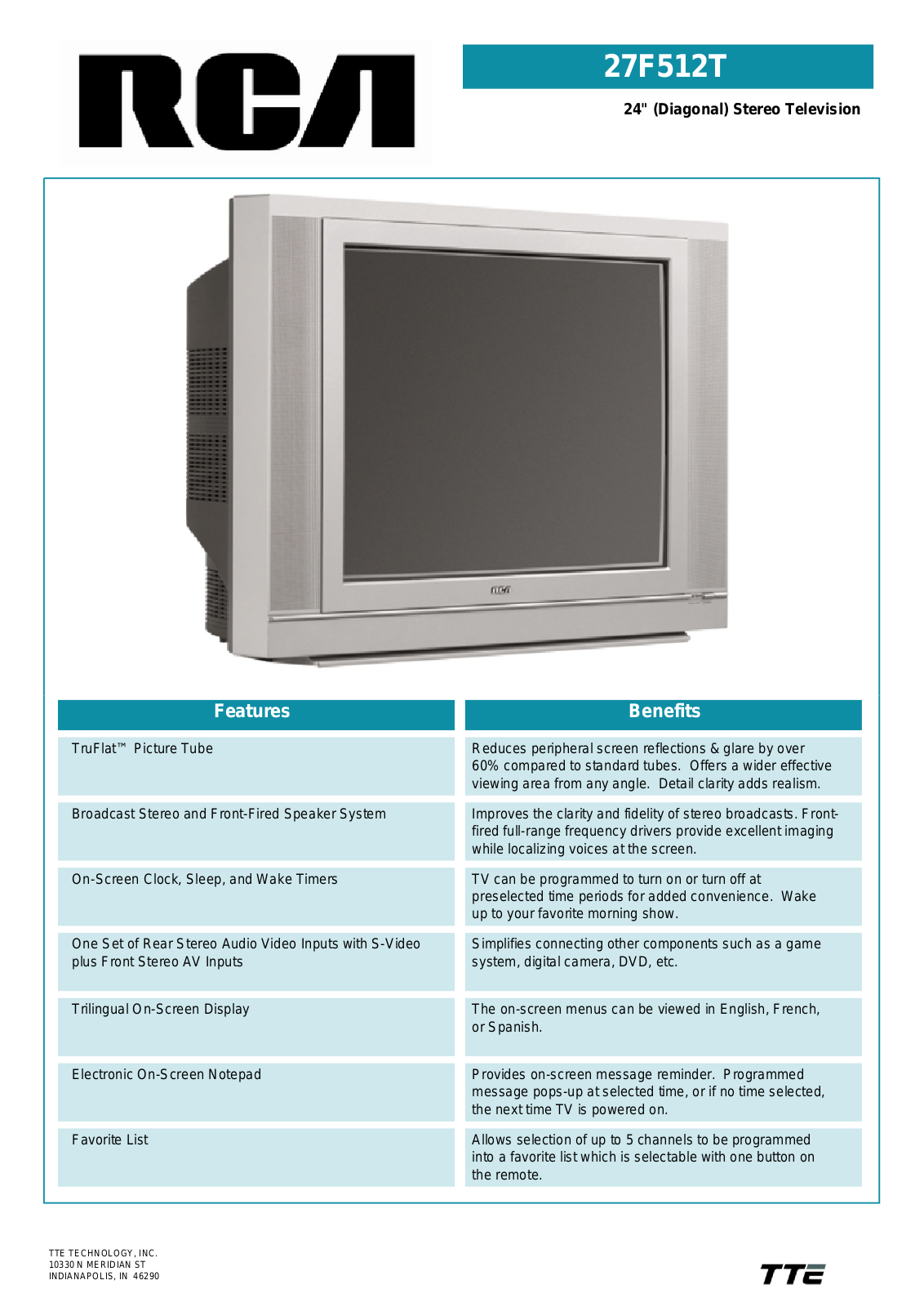 RCA 27F512T Specification Sheet