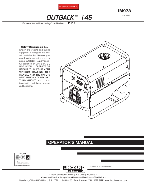 Lincoln Electric OUTBACK 145 User Manual