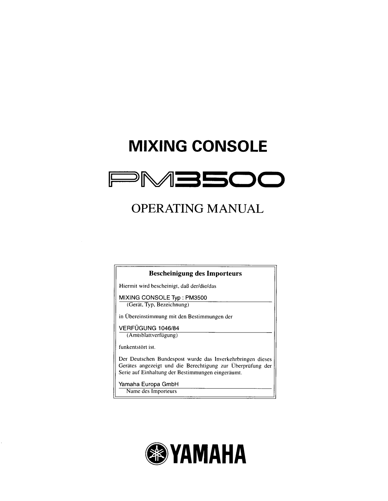 YAMAHA PM3500 User Manual